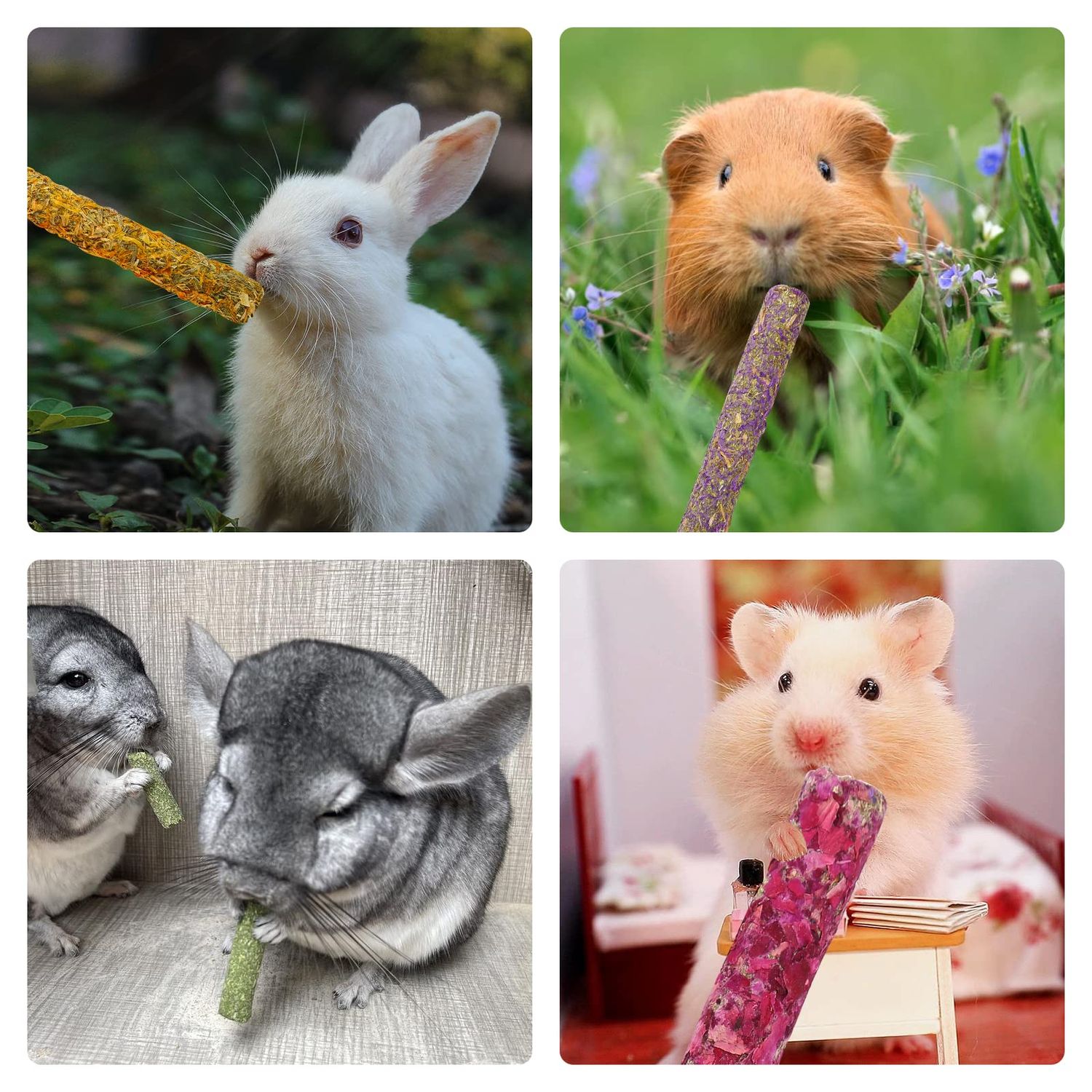 PStarDMoon Rabbit Chew Toys for Teeth, Timothy Grass Carrot Sticks for Guinea Pig Hamster Chinchilla Squirrel Bunny Small Rodent Animals (20 pcs)