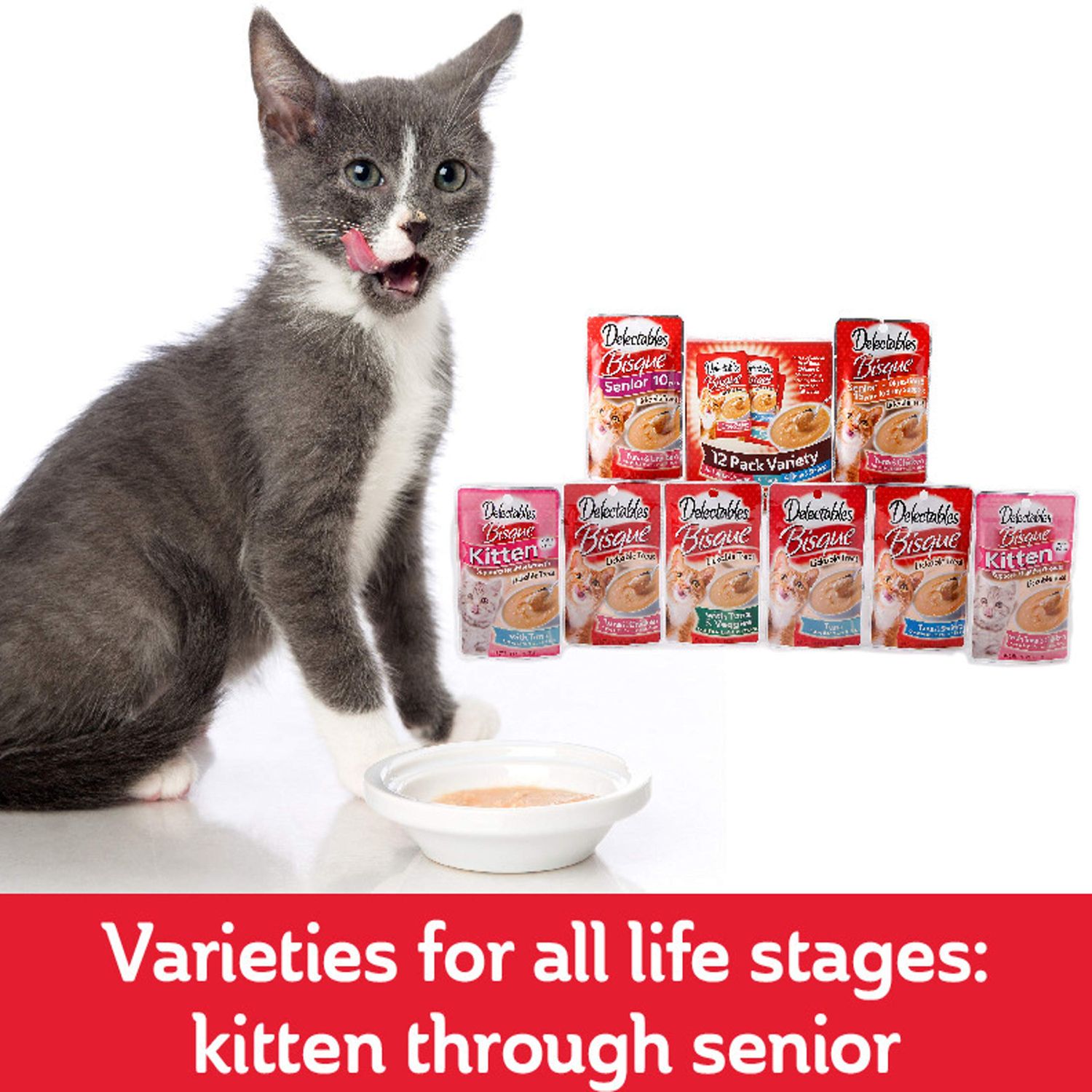 Delectables Bisque Lickable Wet Cat Treats - Tuna & Shrimp - 12 Pack