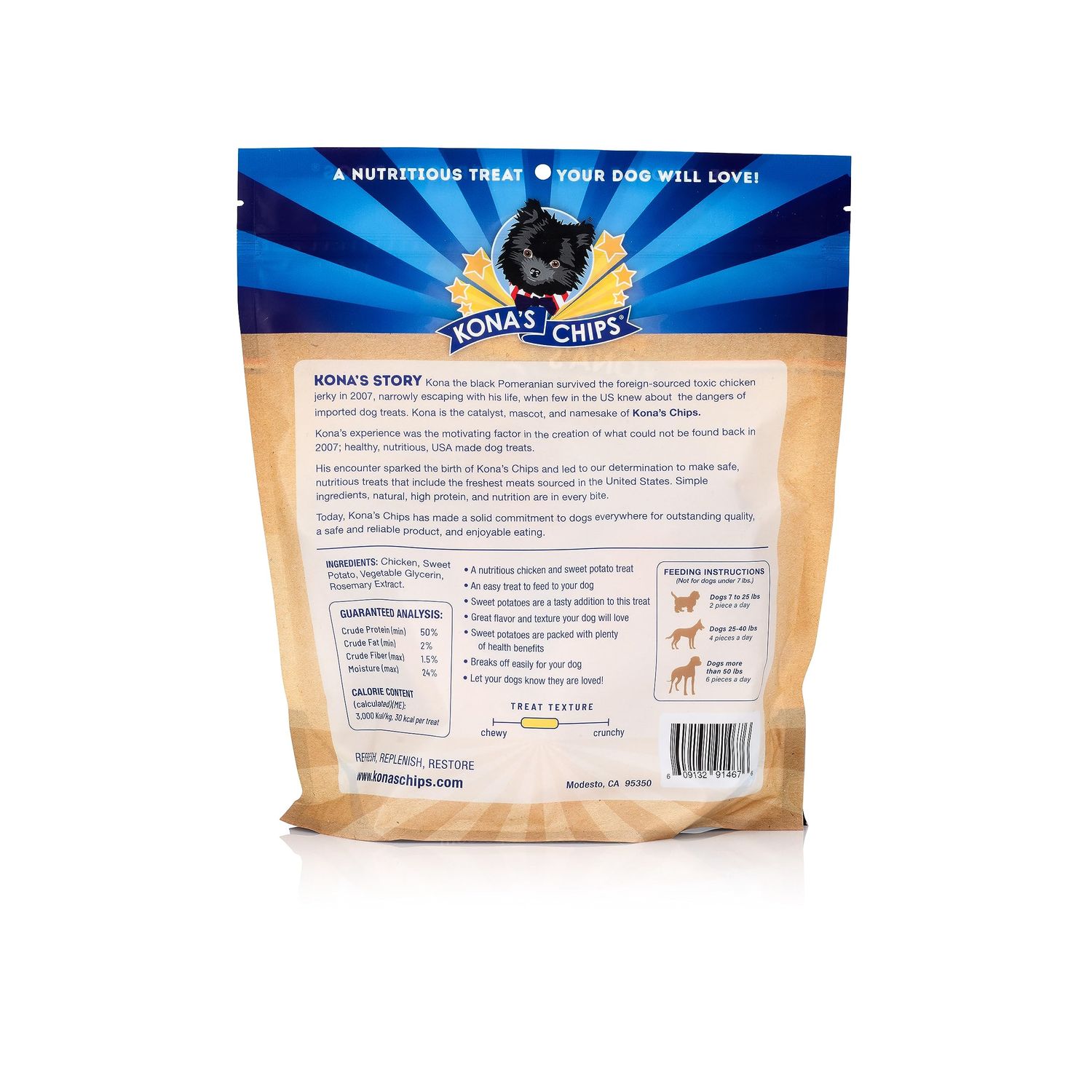 KONA'S CHIPS Chicken and Sweet Potato Jerky; Dog Treats Made in USA ONLY - 100% USDA Chicken, Grain Free. Natural, Healthy & Safe Treats for Your Dog (16 oz)