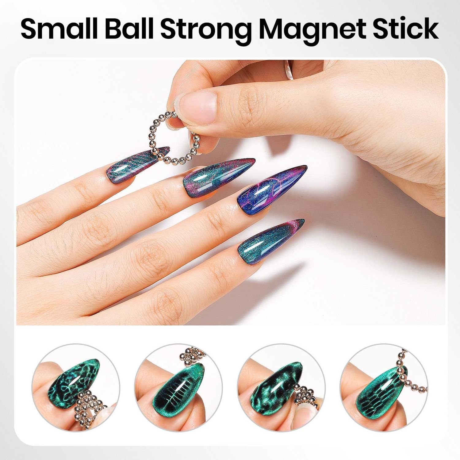 SUPWEE Cat Eye Magnet for Nails 4PCS Nail Polish Magnet for Cat Eye Gel Nail Polish Multi-Function Double-Head Mangtic Stick for 9D Strip Galaxy Cat Eye Nail Art Design DIY Home Manicure