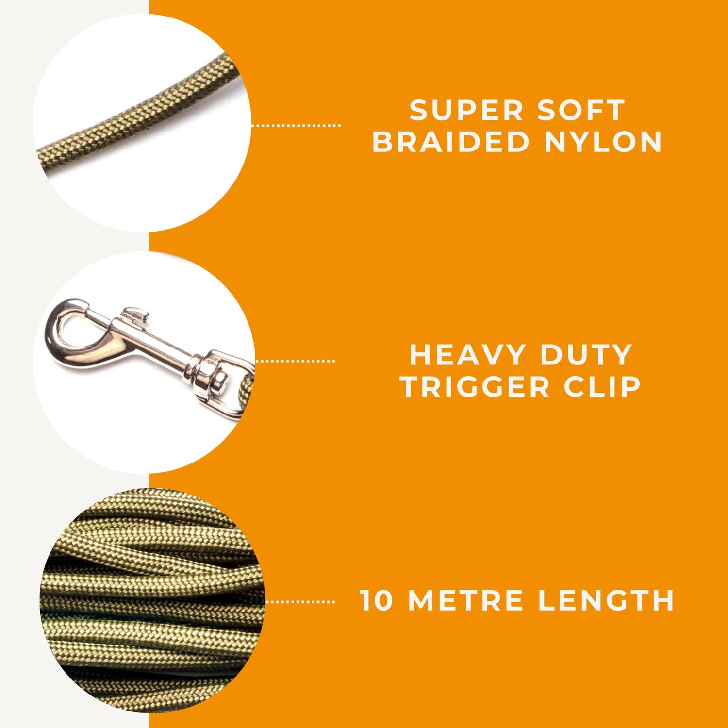 Dog & Field 2-in-1 Long Dog Leash for Dog Training - 32ft. Long Line Dog Leash, Soft Braided Nylon Rope with Trigger Clip. Extra Long Leash for Dogs, for Running, Camping, Yard & Hiking, 32ft