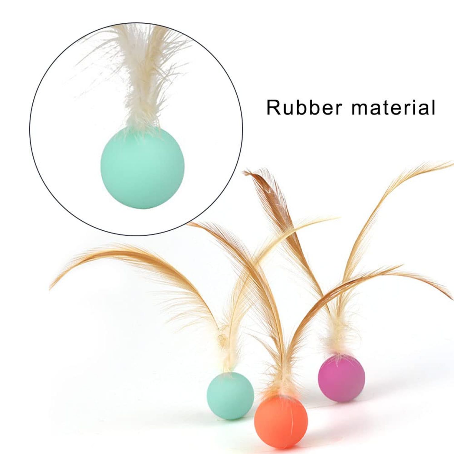 YANCAIYUNL 3 Pcs Cat Toy Balls Bite Resistant Cat Toys Bouncy Balls with Feathers High Rebound Pet Interactive Kitten Toys for Cats Indoor and Outdoor Play Interaction