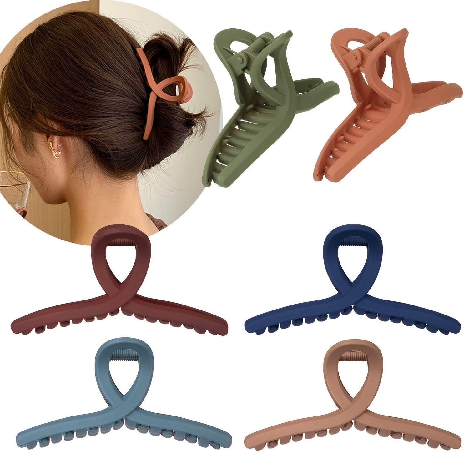 Big Hair Claw Clips 6 Color Whaline Large Hair Twisted Matte Jaw 4.3 Inch Nonslip Butterfly Hair Clip Claw Clamp Strong Hold Hair Styling Accessories for Women Girls Thin Thick Fine Hair