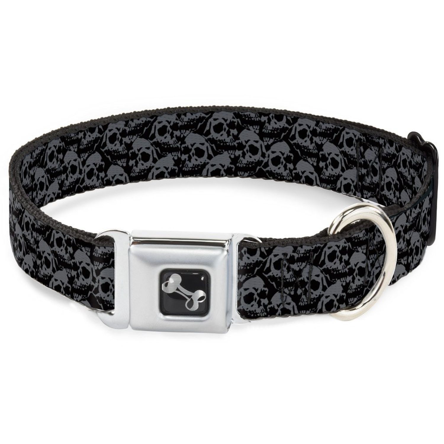 Buckle-Down Seatbelt Buckle Dog Collar - Skull Yard Black/Gray - 1" Wide - Fits 11-17" Neck - Medium