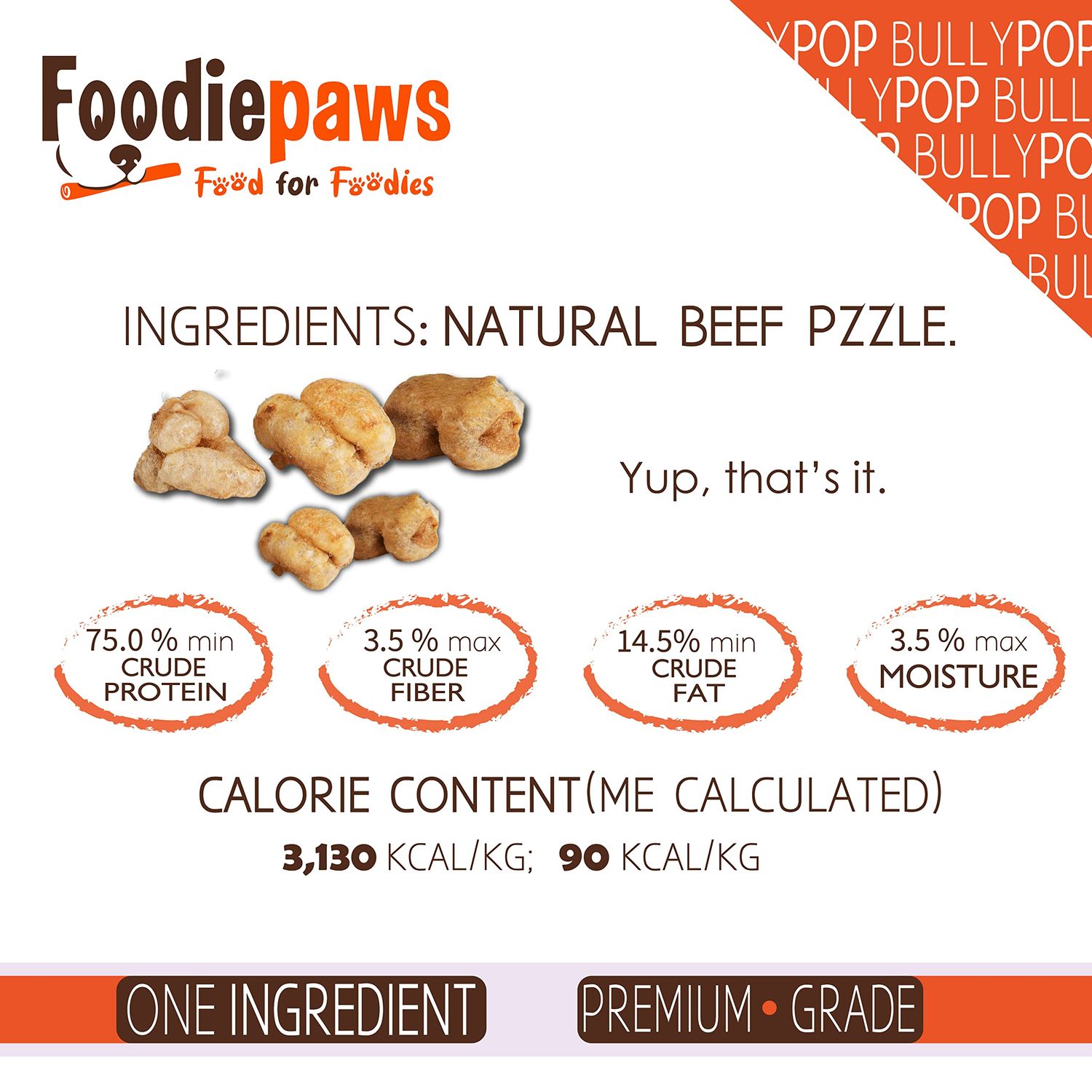 All Natural Bully Pop Dog Treats - Odor Free USA Packed for Small, Medium, Large Dogs, Puppy Training Snacks - Healthy 100% Free-Range Grass-Fed Beef - Single Ingredient - Grain and Rawhide Free (8oz)