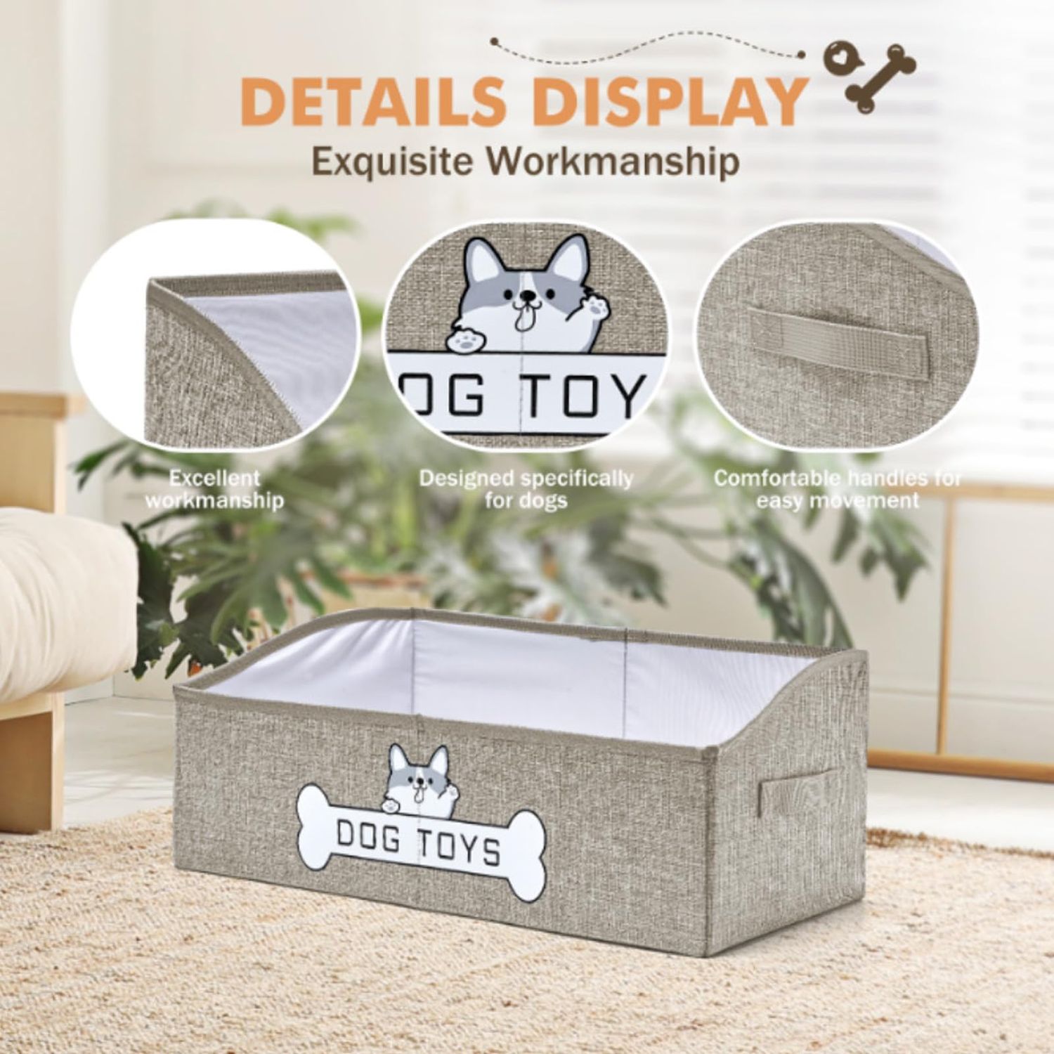 Mutiearo Dog Toy Basket, Specially Designed for Dog Toy Storage, Collapsible Dog Toy Box with Handle，Perfect for Storing Pet Toys and Accessories (Light Khaki), KY0300
