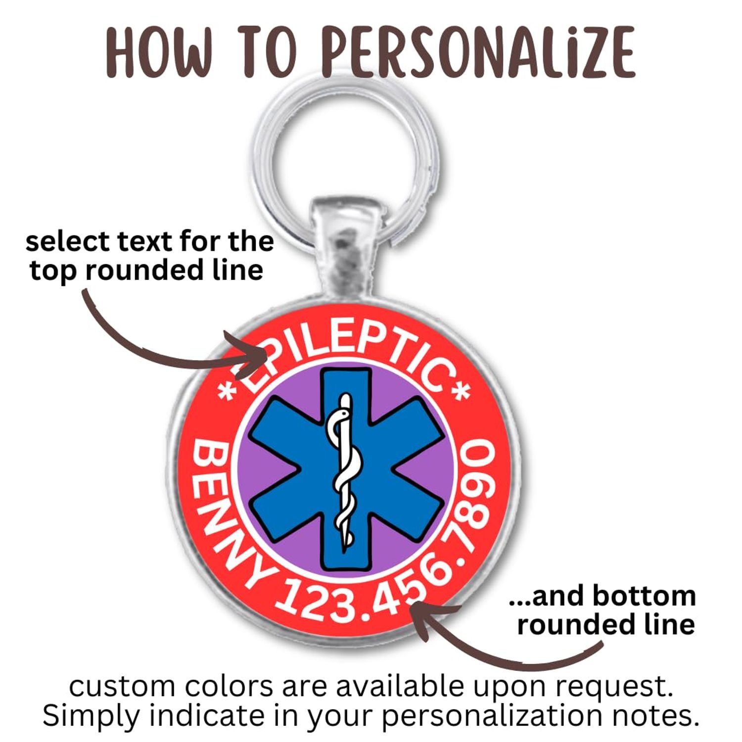 Medical Information Personalized Engraved Round Pet ID Tag for Dogs and Cats