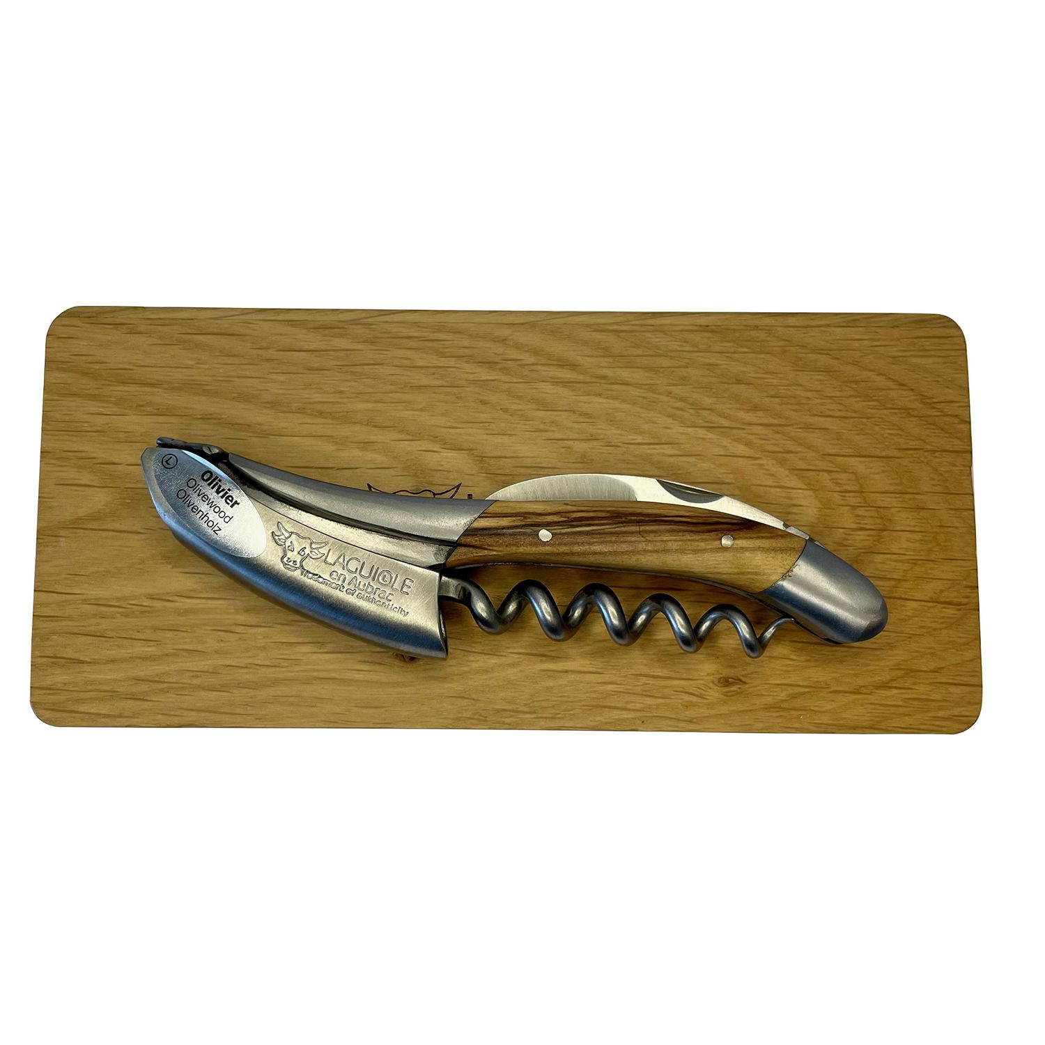 Laguiole En Aubrac Sommelier Waiter's Corkscrew, Olivewood Handle, Wine Opener With Foil Cutter & Bottle Opener, Brushed Bolster