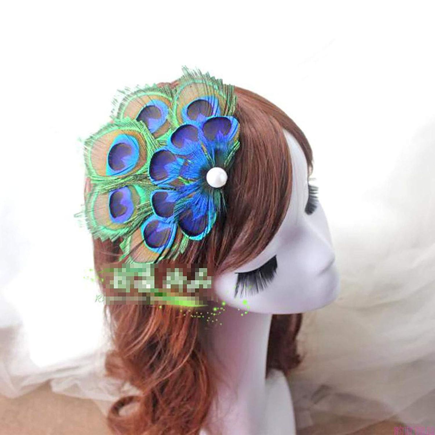 Women Bohemian Peacock Feather Hair Clip Hair Pin Elegant Fascinator Wedding Dance Party Headdress Headwear Hair Accessory Sequined Showgirl Headpiece (Style 1)