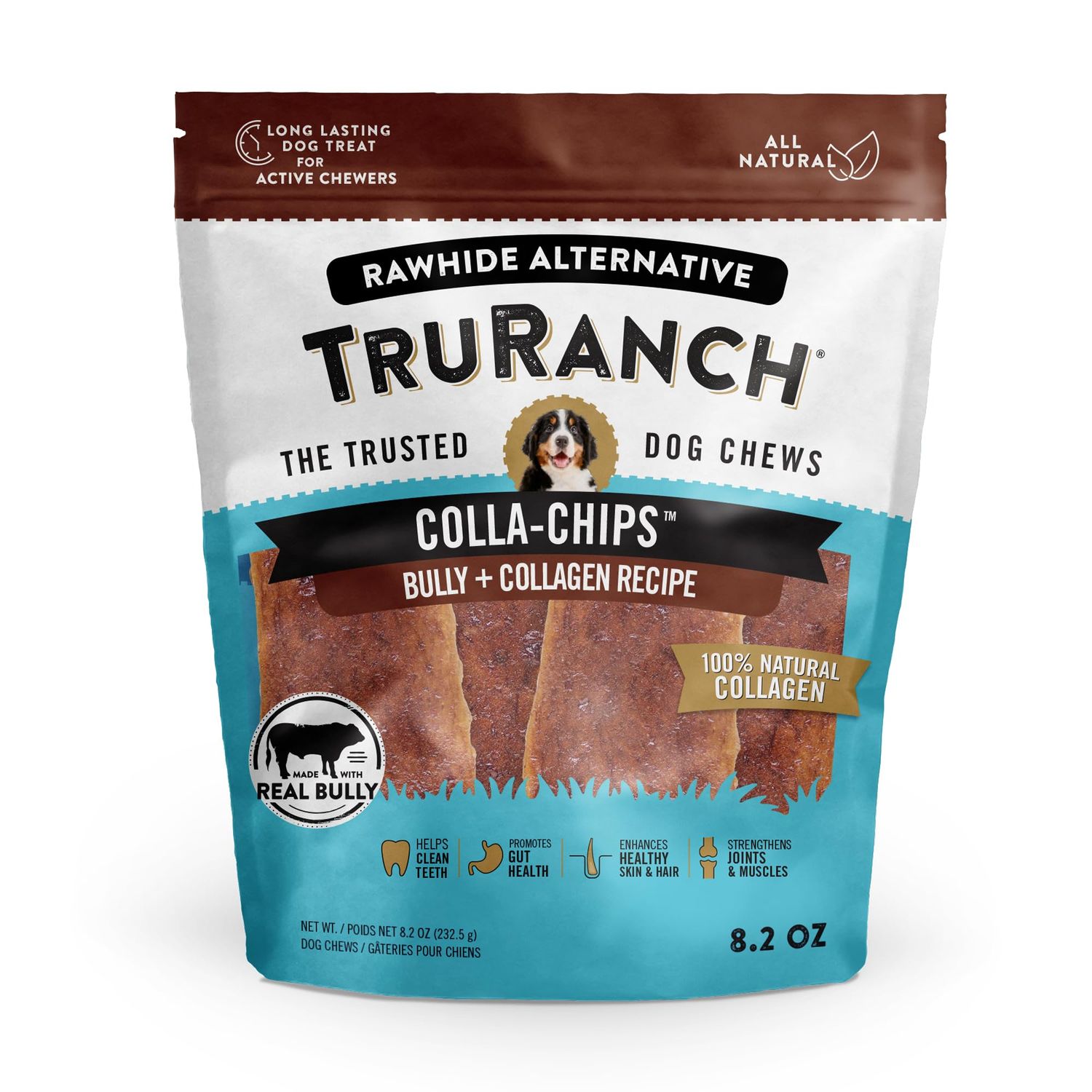 TRURANCH Collagen Chips - Collagen Dog Treats - Long Lasting Healthy Joint Support Dog Treat - Rawhide Alternative Chips - Skin & Coat Health - Made with Real Bully,1 Bag, 8.2 oz
