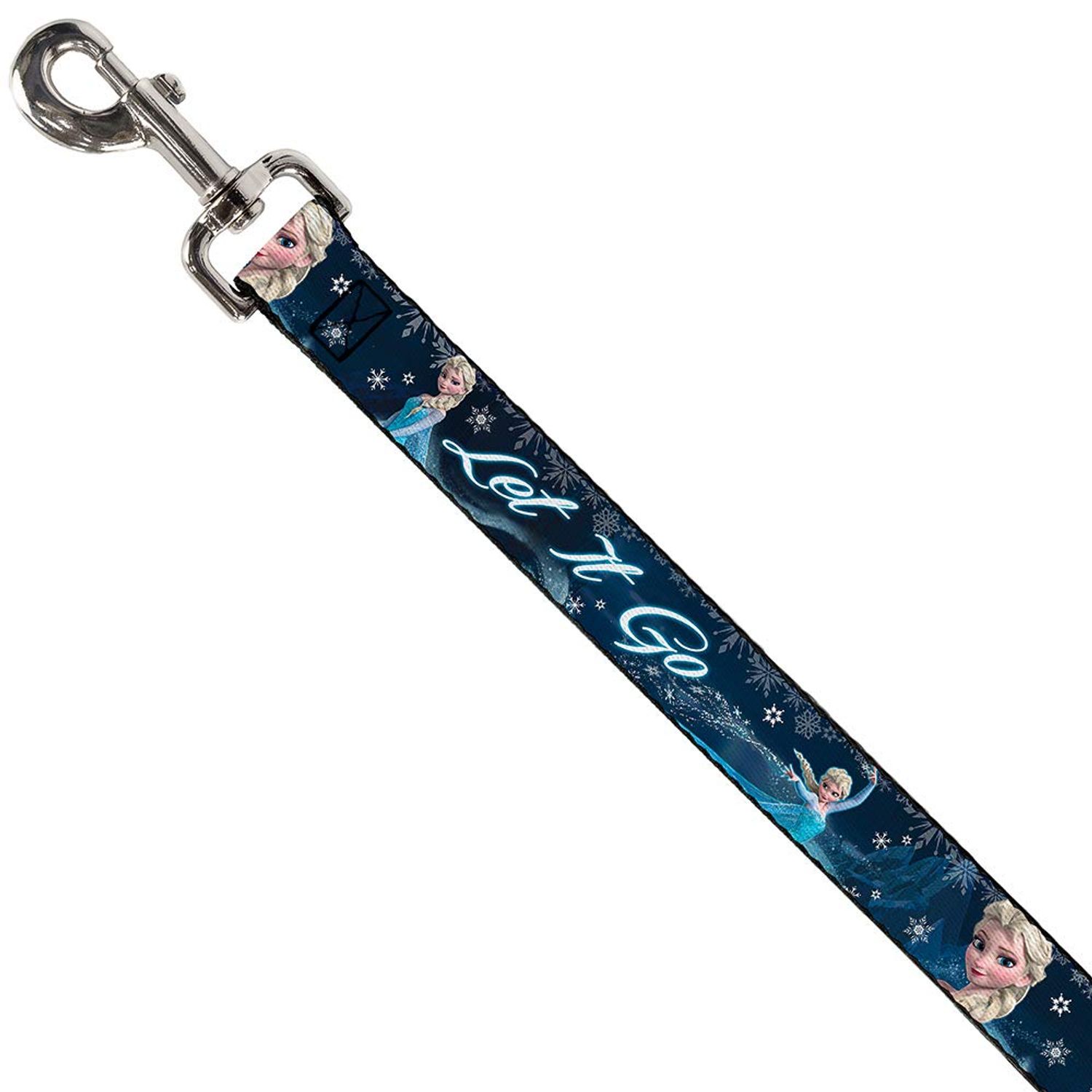 Buckle-Down Pet Leash - Elsa the Snow Queen Poses/Snowflakes LET IT GO Blues/White - 4 Feet Long - 1/2" Wide
