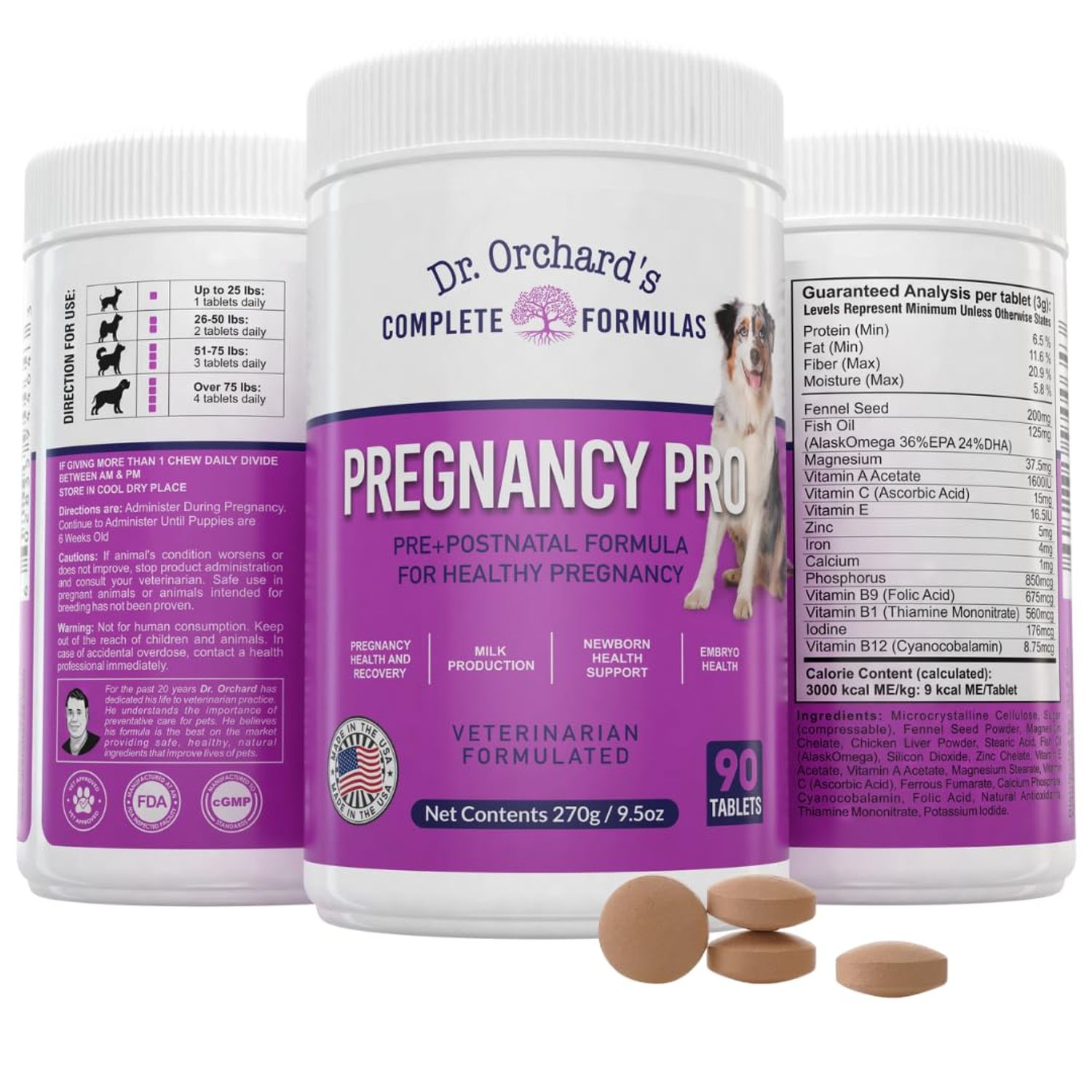 Dr Orchards Pregnancy Pro Dog Prenatal Vitamins - Premium Dog Supplement for Pregnancy, Prenatal + Postnatal, Lactation and Newborn Health Support, 90 Ct