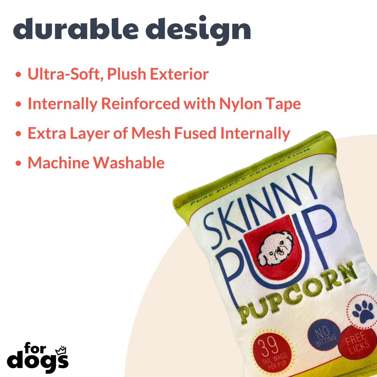 Huxley & Kent for Dogs | Skinny Pup (Small) | Power Plush Dog Toy with Squeaker | Funny Dog Toy | Cute Dog Toy | H&K Squeaky Dog Toy