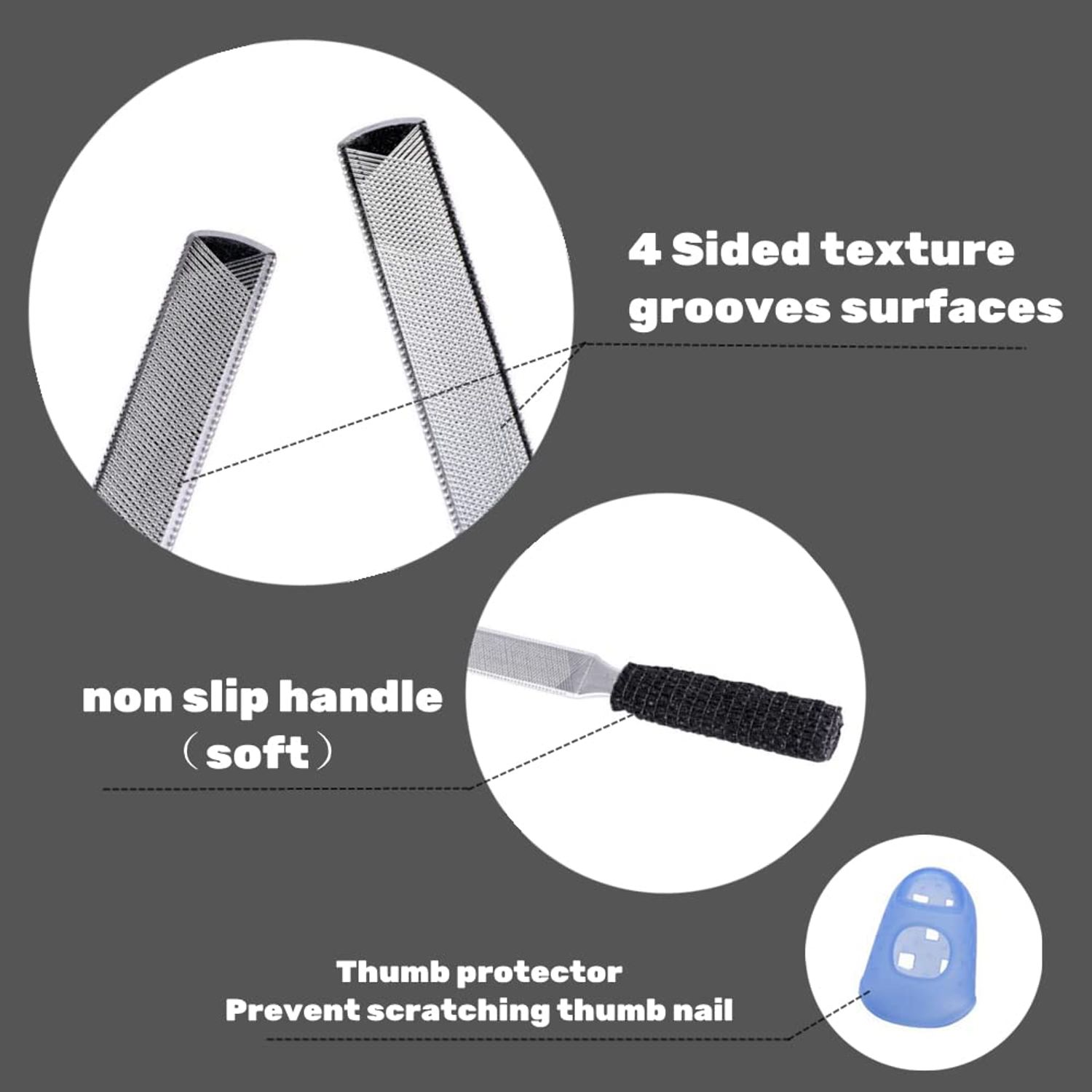 IDOU 2 Pieces Toe Nail Files for Thick Nails,Stainless Steel Nail File 4 sides,Dog Nail File for Men Seniors & Dogs