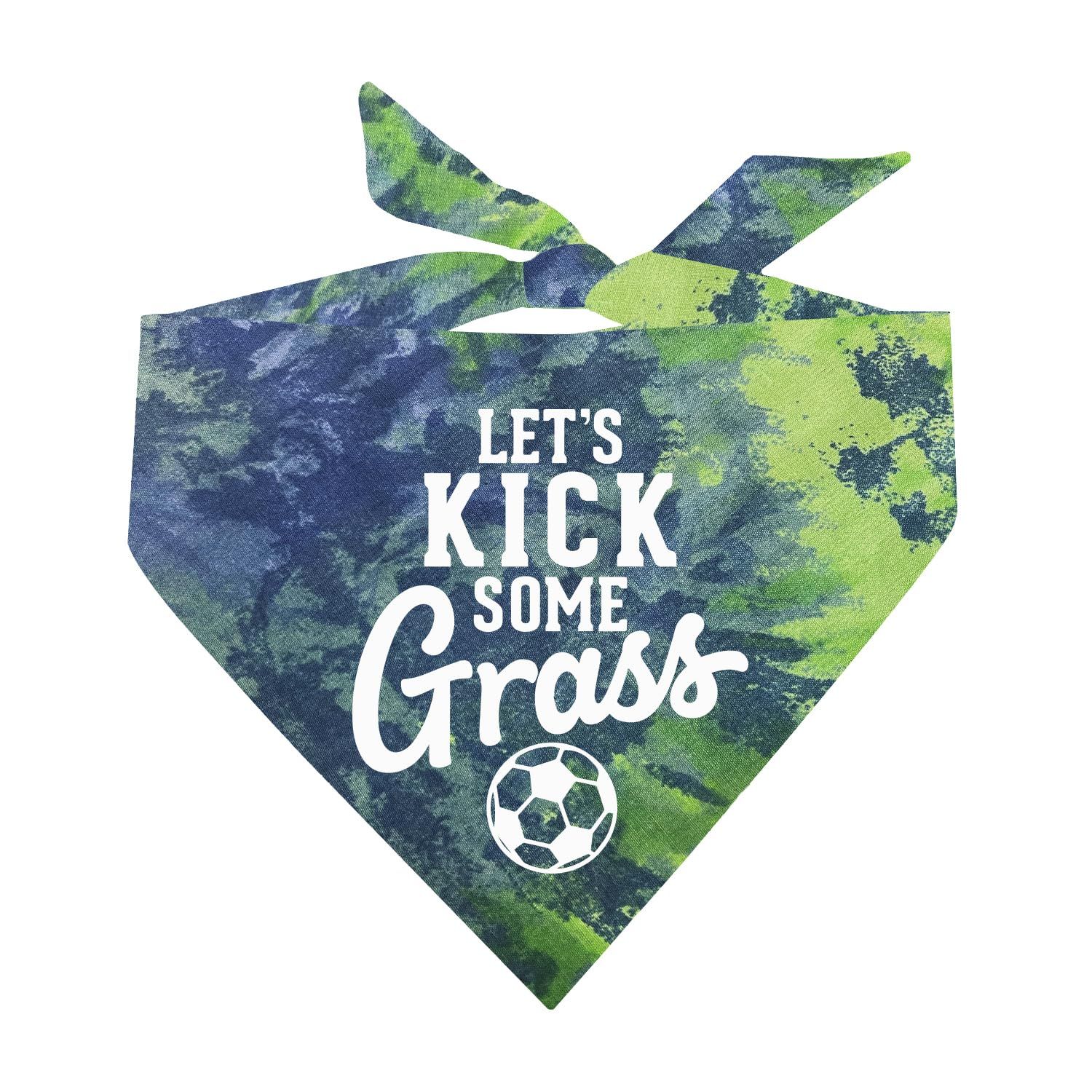 Let's Kick Some Grass Soccer Dog Bandana (Green/Blue Scrunch, OS 1077)