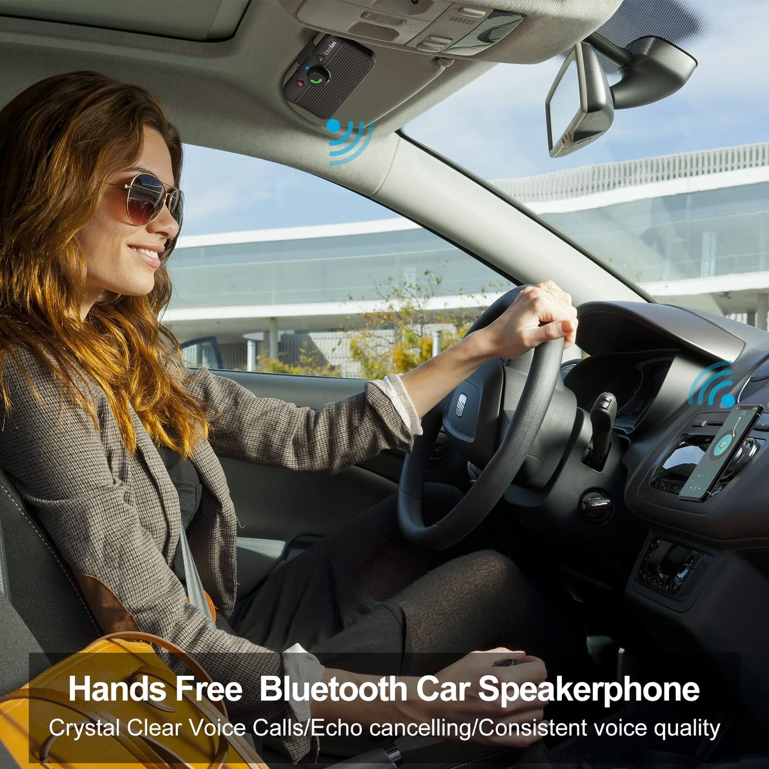 Lavales Car Bluetooth 5.3 Speaker, Handsfree Bluetooth Car kit for Cell Phone, Support Siri Google Voice Assistant/Motion AUTO ON, Car Phone Speakerphone with Visor Clip