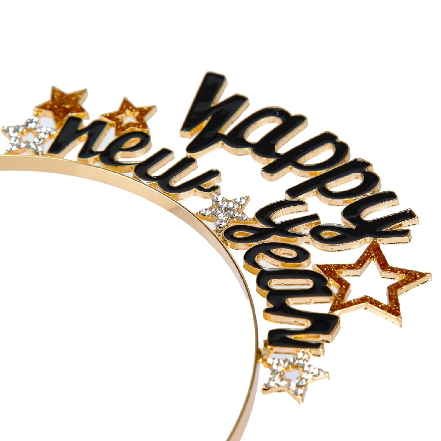 BinaryABC Happy New Year Headband Tiara Glitter Gold Star Headbands,Rhinestone New Year Headband,New Years Eve Party Supplies(Gold)