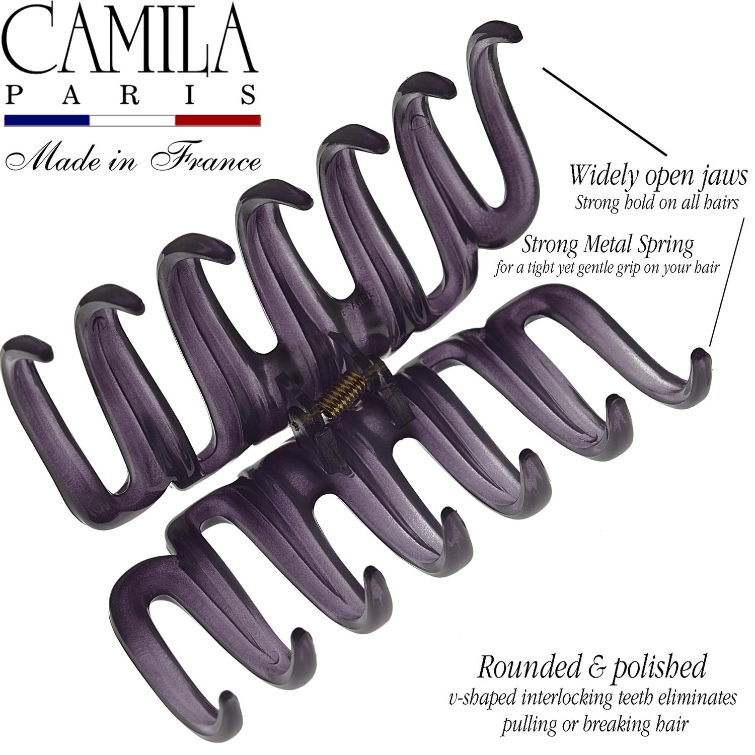 Camila Paris CP3563 French Small Hair Clips for Women Thick Hair for Long Curly Wavy Hair, Girls Hair Claw Clip, Durable Styling Big Claw Clip for Thick Hair, Strong Hold No Slip Grip, Made in France