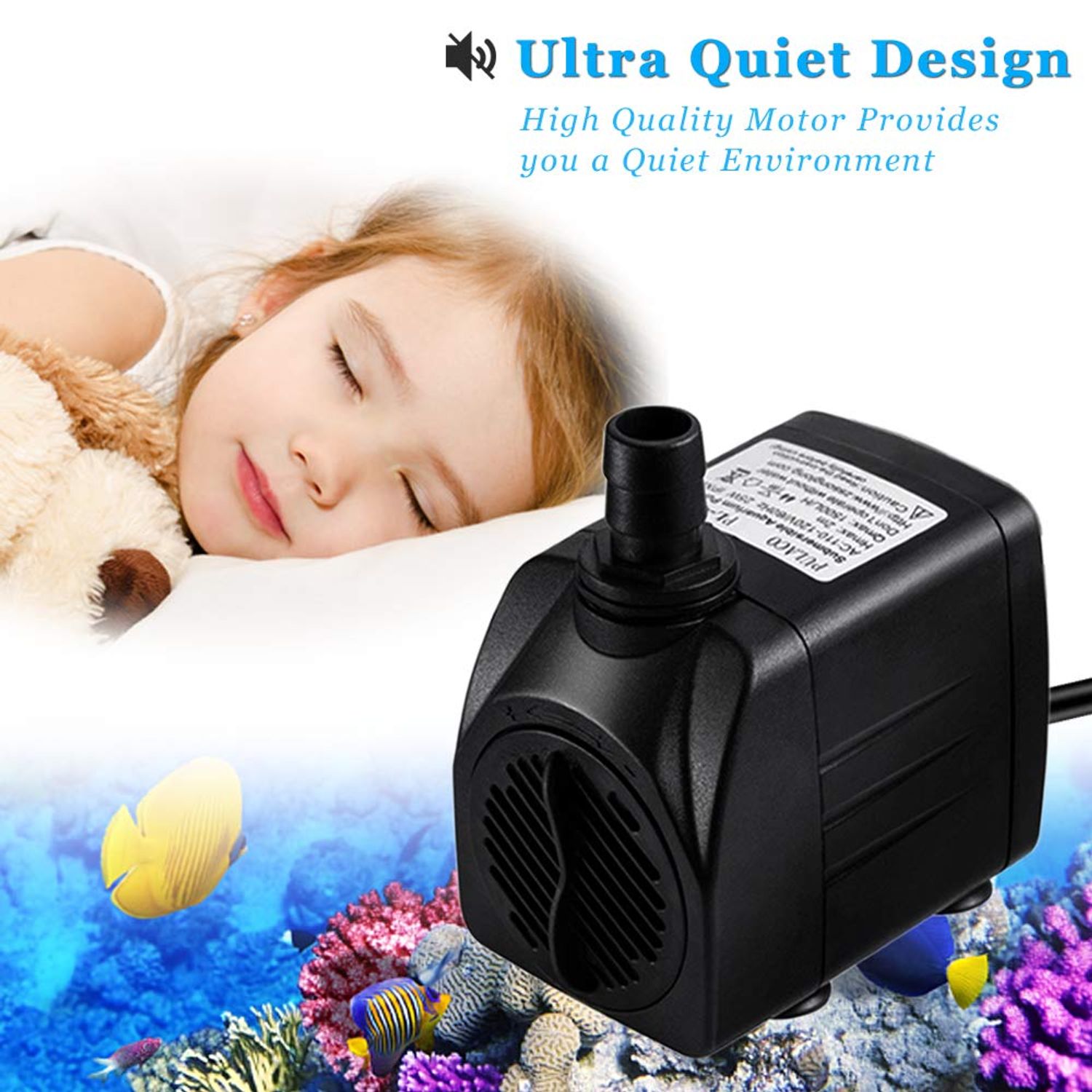 PULACO 10Watt 160GPH Submersible Fountain Pump with Automatic Color Changing LED Light and flow regulator for Water Feature, Outdoor Pond, Aquarium fish tanks