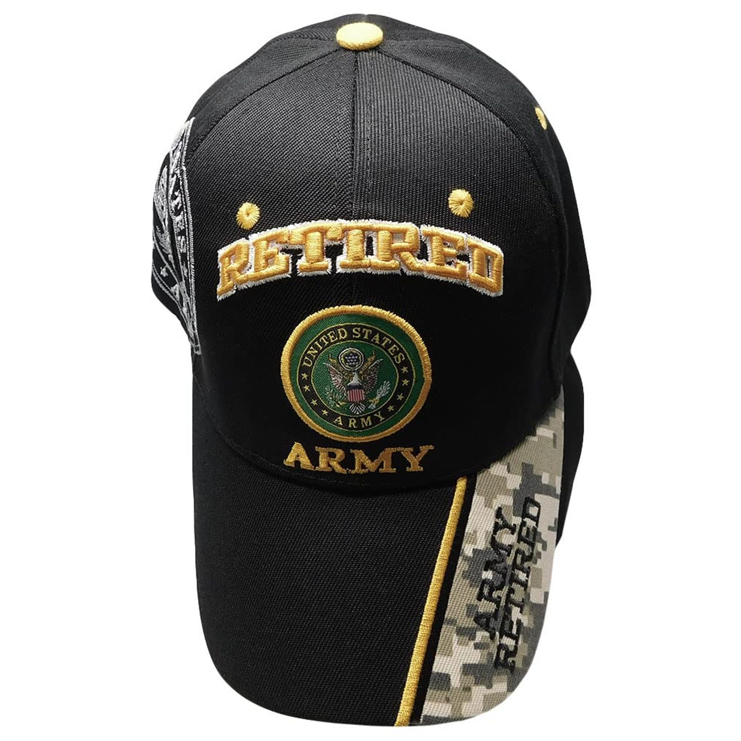 Retired Army Black w/ Seal Embroidered Baseball Cap Hat USA US Military