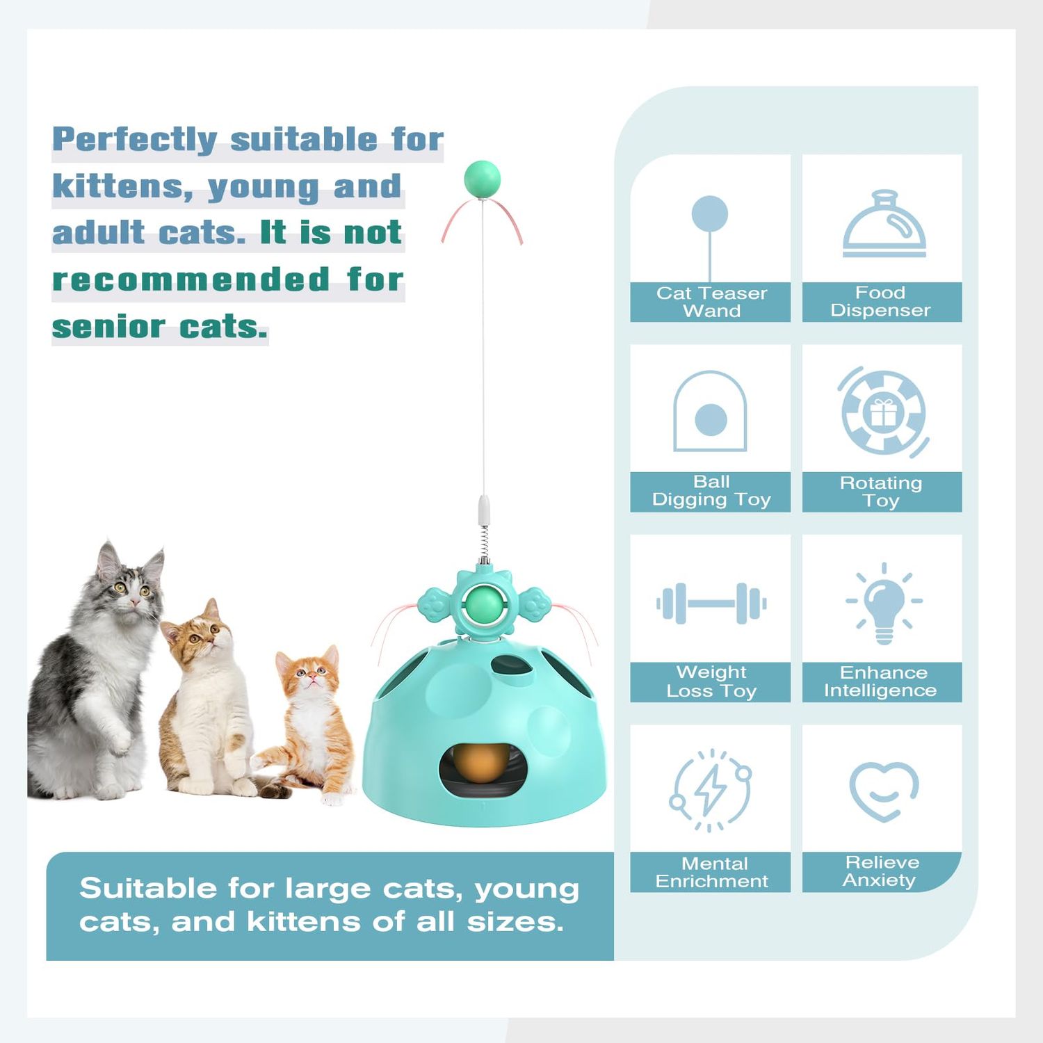 BOUSEPO Interactive Cat Toys for Indoor Cats,4 in 1 Cat Puzzle Toy Pet Treat Slow Feeder Ambush Wand Dancer Hide Rolling Ball Maze,Cat Enrichment Toys for Indoor Cats