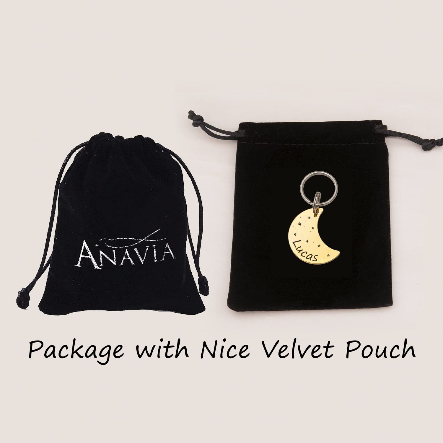 Anavia Starry Sky Theme Pet ID Tags in Half Moon & Star Shape, Personalized Dog Name Tag Cat Tag, Glossy Stainless Steel Gold Plated Black Rainbow Dog Collar Tag (Small, Moon Shape, Gold)