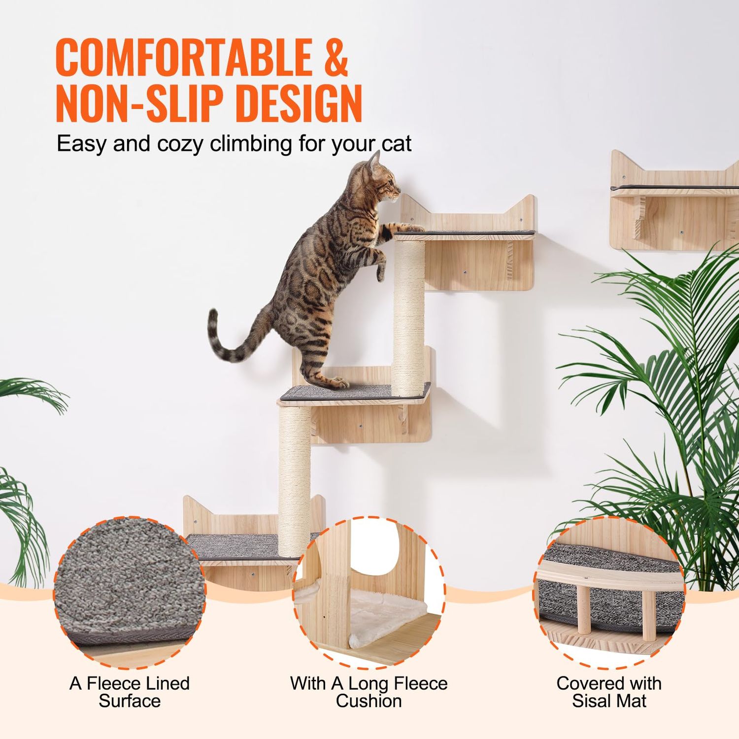 Happybuy Wall Mounted Cat Shelves, Cat Wall Shelves and Perches with Jumping Boards, Nest, Barrier Board & Cat Tree, Cat Floating Furniture up to 40 lbs for Sleeping, Playing, Climbing, Set of 5