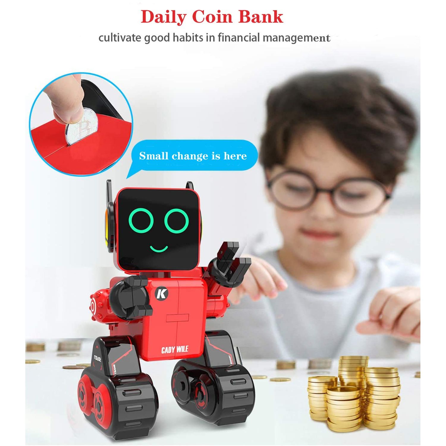 Remote Control Toy Robot for Kids, Programmable RC Robot, Touch & Sound Control, Speaks, Dance Moves, Plays Music. Built-in Coin Bank.Rechargeable Robot Kit for Boys,Girls for Age 8 Years and up