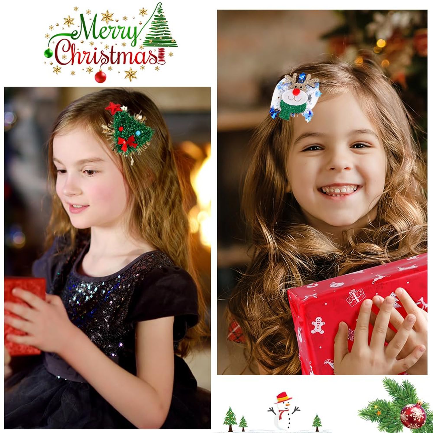 Christmas Hair Clips for Women Cute Hair Clips for Girls Lovely Santa Claus Hair Barrettes Christmas Tree Hair Pin Reindeer Antler Hairpins Winter Clips Christmas Hair Accessories for Baby Girls 3Pcs