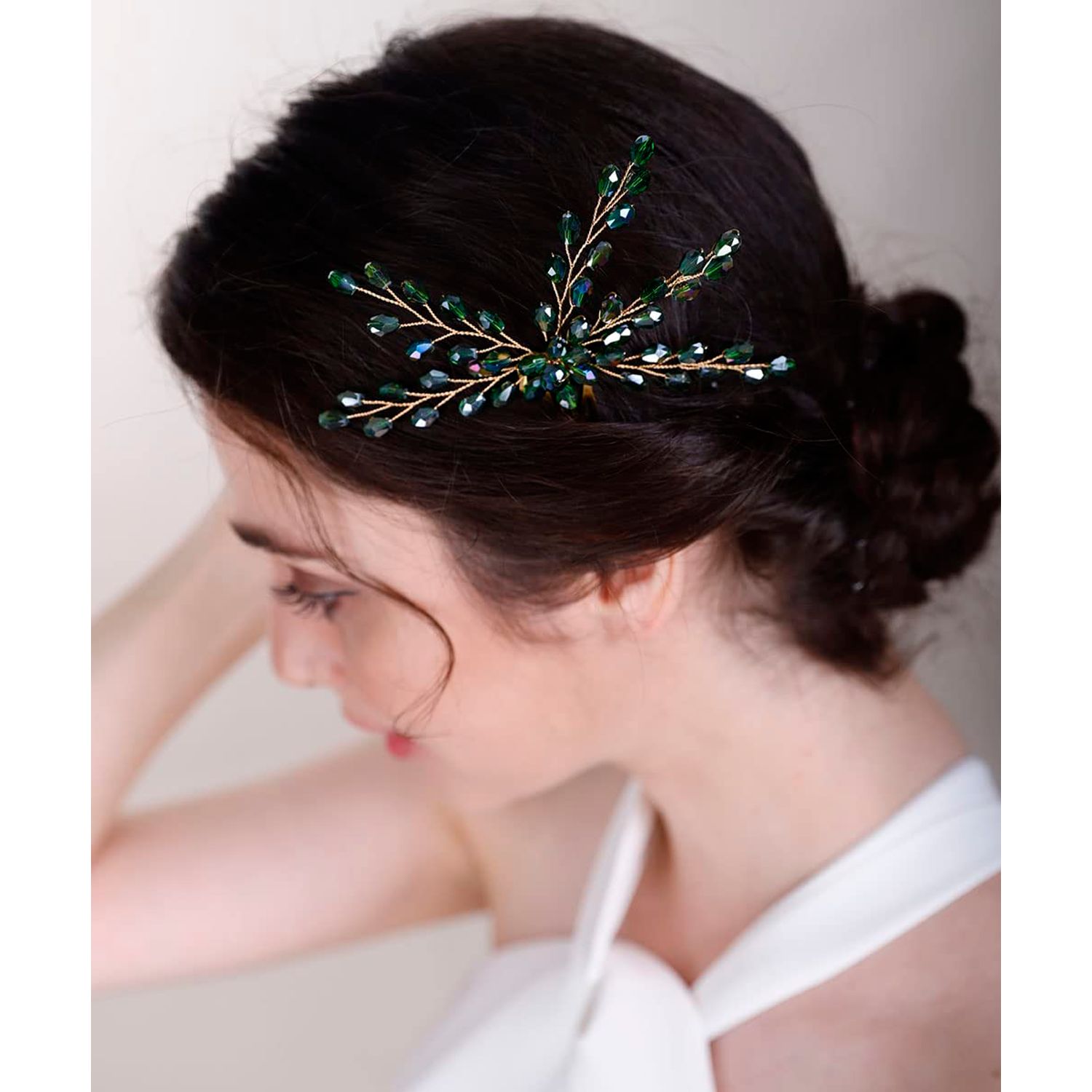 Chargances Rhinestone Bridal Wedding Hair Comb Purple Flower Bridal Side Comb Beaded Crystal Hair Vine Pieces Handmade Hair Accessories for Women and Girls (Purple)