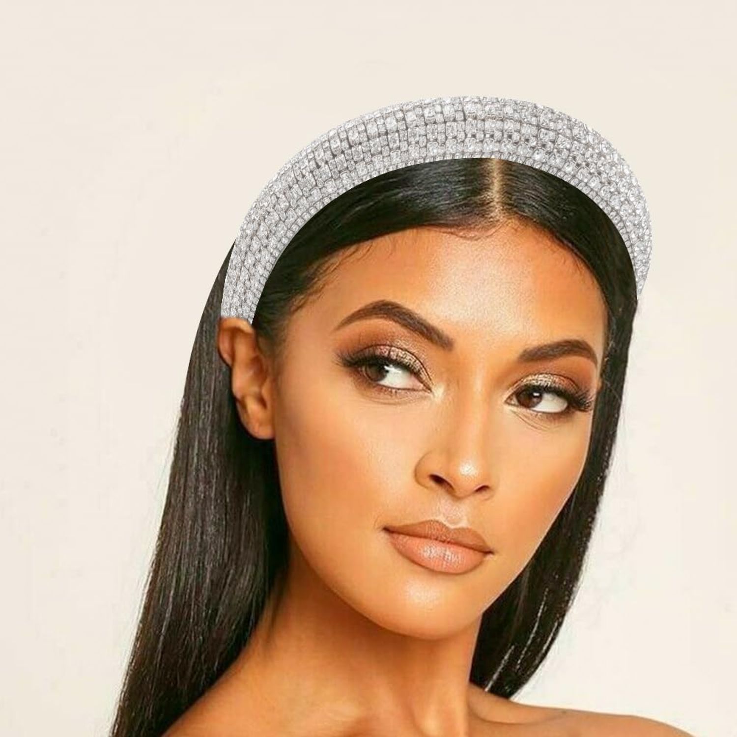 AHONEY Rhinestone Headband for Women Girls, Hair Bling Crystal Glitter Sparkly Diamond Padded Headband Fancy Jeweled Headpiece Holiday Hair Accessories Birthday Gifts (Silver)