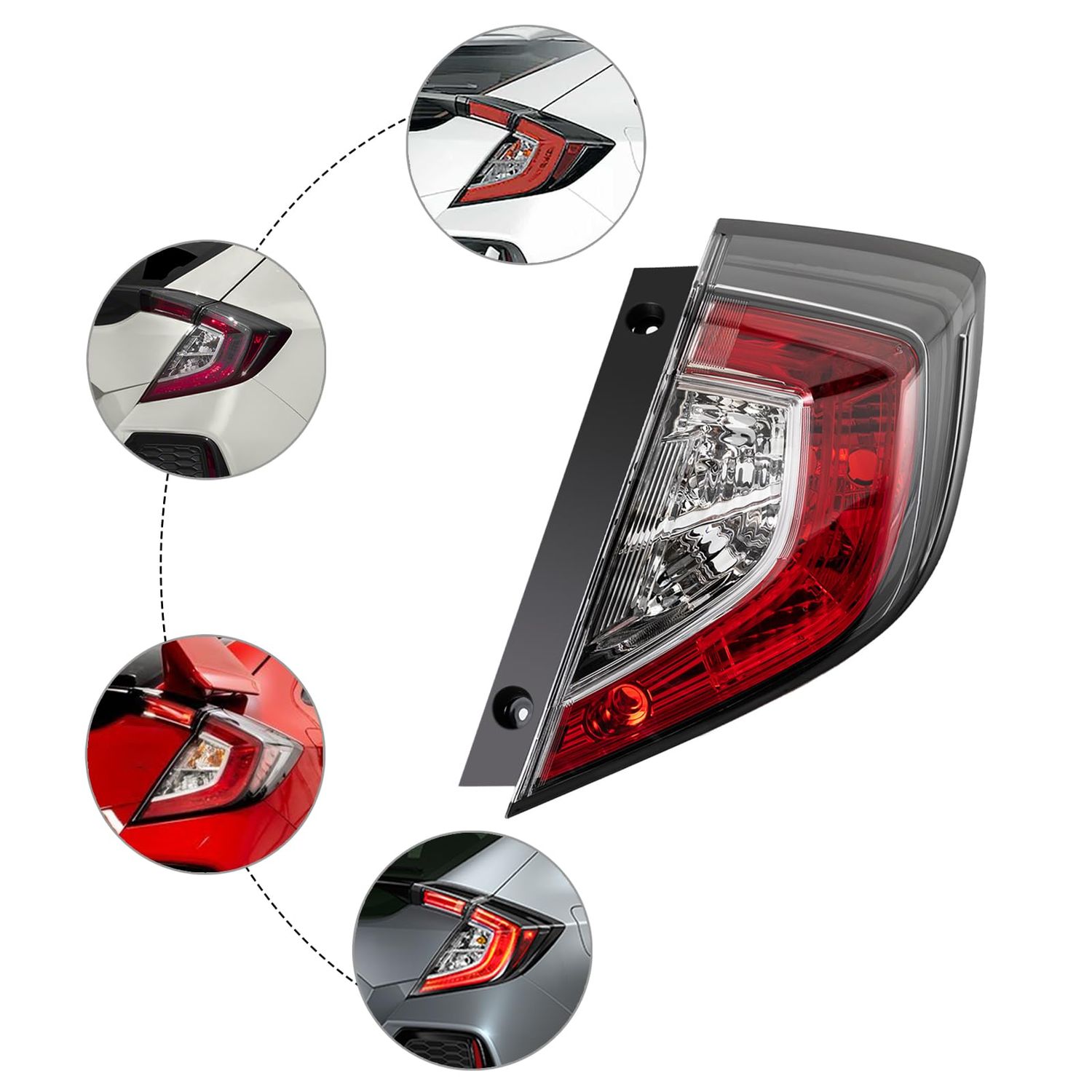 Tail Lights Assembly For 2017-2021 Honda Civic Hatchback/17-19 Type R,Right Passenger Side Replacement,Red Lens Rear Brake Lights