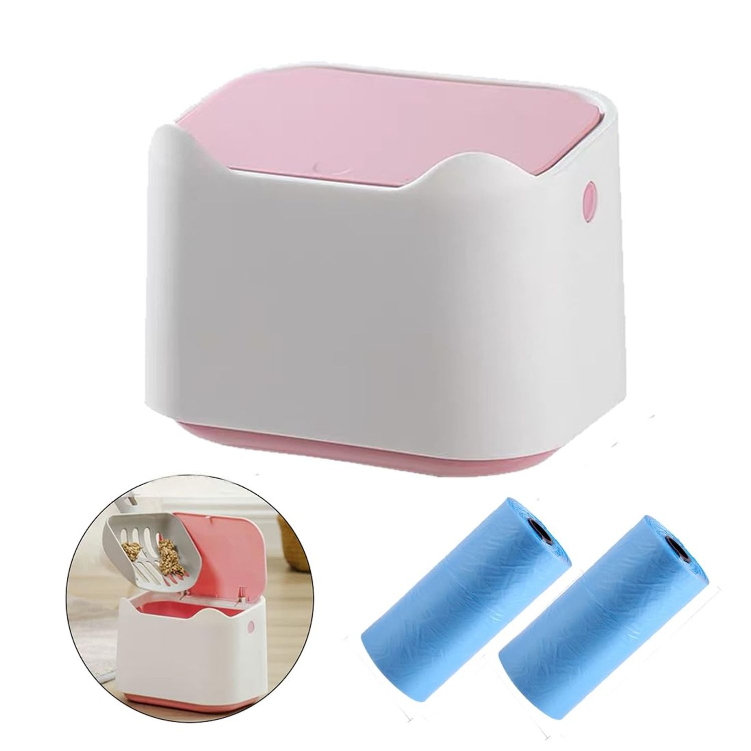 WEWAYKGJ Cat Litter Trash Can Mini Countertop Trash Can with Press Type Lid Cat Poop Trash Can Includes 60 Refill Bags