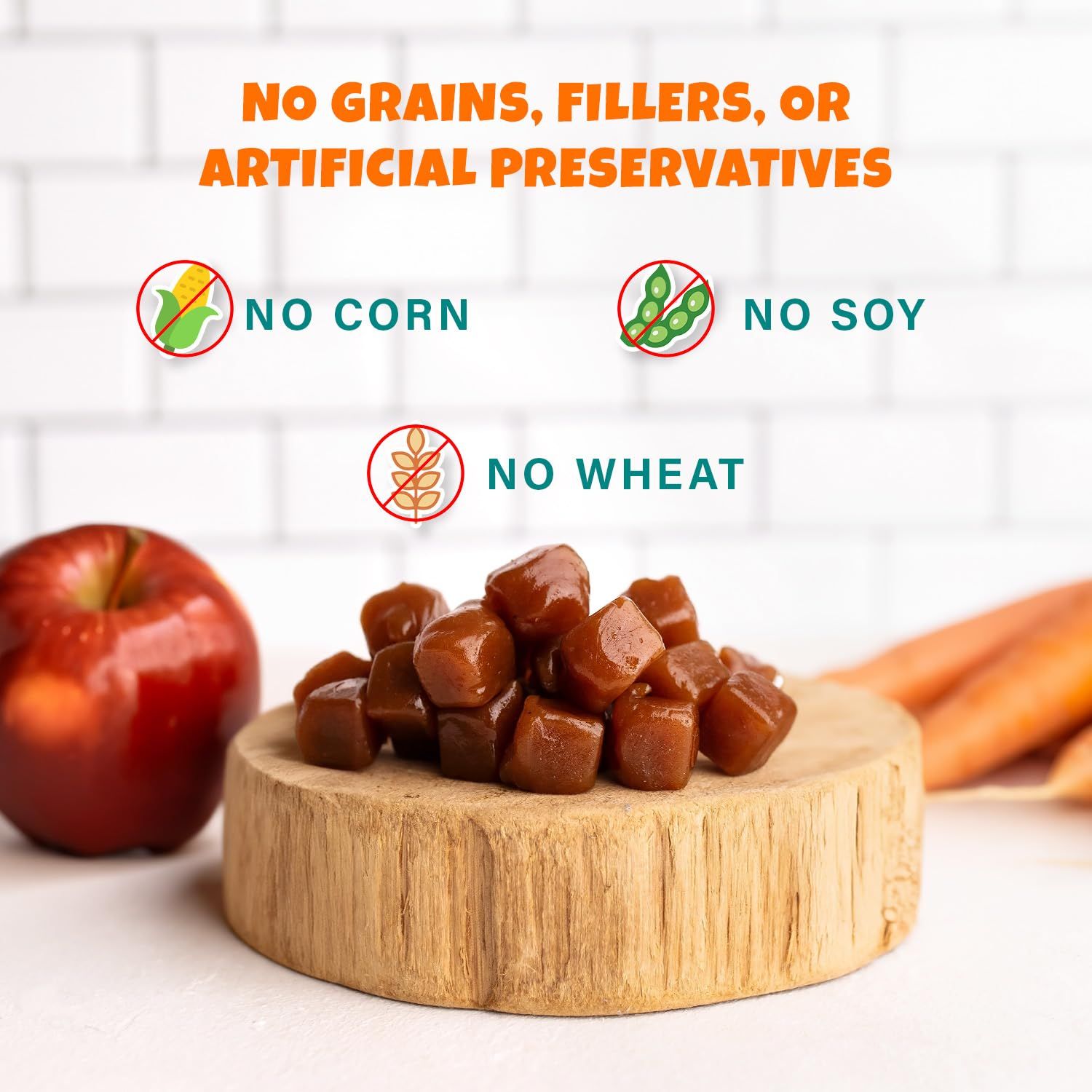 PETIPET Apples+Carrots Plant-Based Fruit Dog Treats - Carrot and Apple Soft & Chewy Treats - Healthy Vegetarian, Vegan Dog Treats with Organic Ingredients - Low-Protein, Hypoallergenic, Gluten-Free