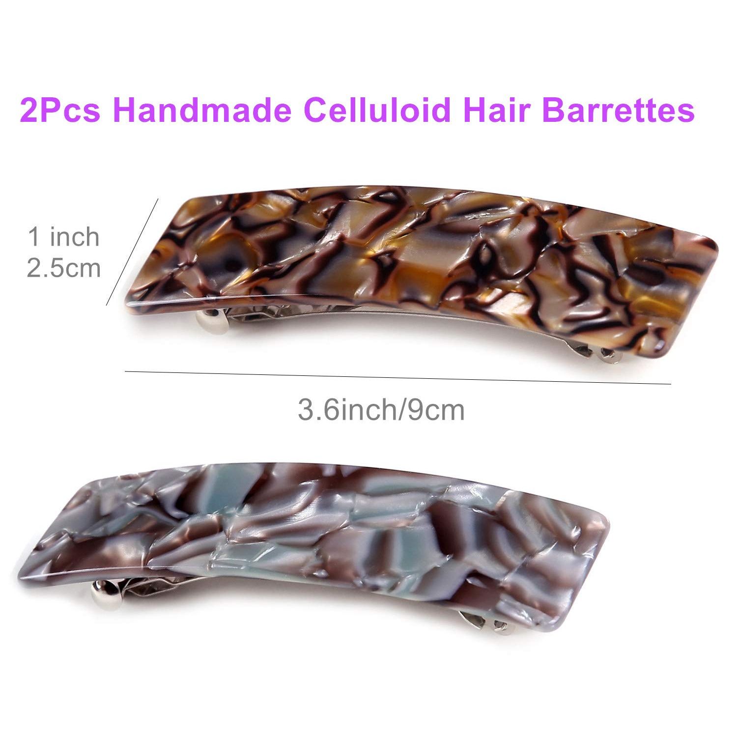 2PCS Hair Barrettes Tortoise Shell French Design Celluloid Rectangle Hair Clips for Women