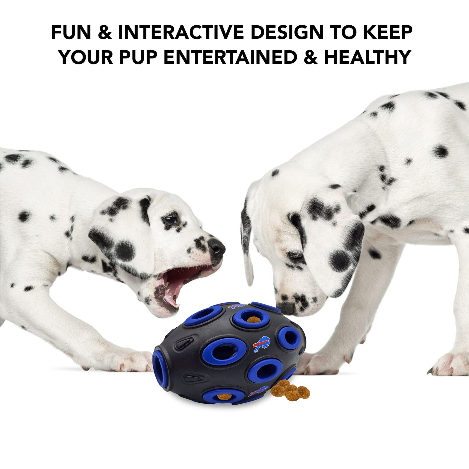 NFL Buffalo Bills Football Treat Dispensing Toy for Dogs and Cats, Rubber Ball Dog Toy, Interactive Fun Dog Treat Toy, Natural Rubber Dog Feeding Toy