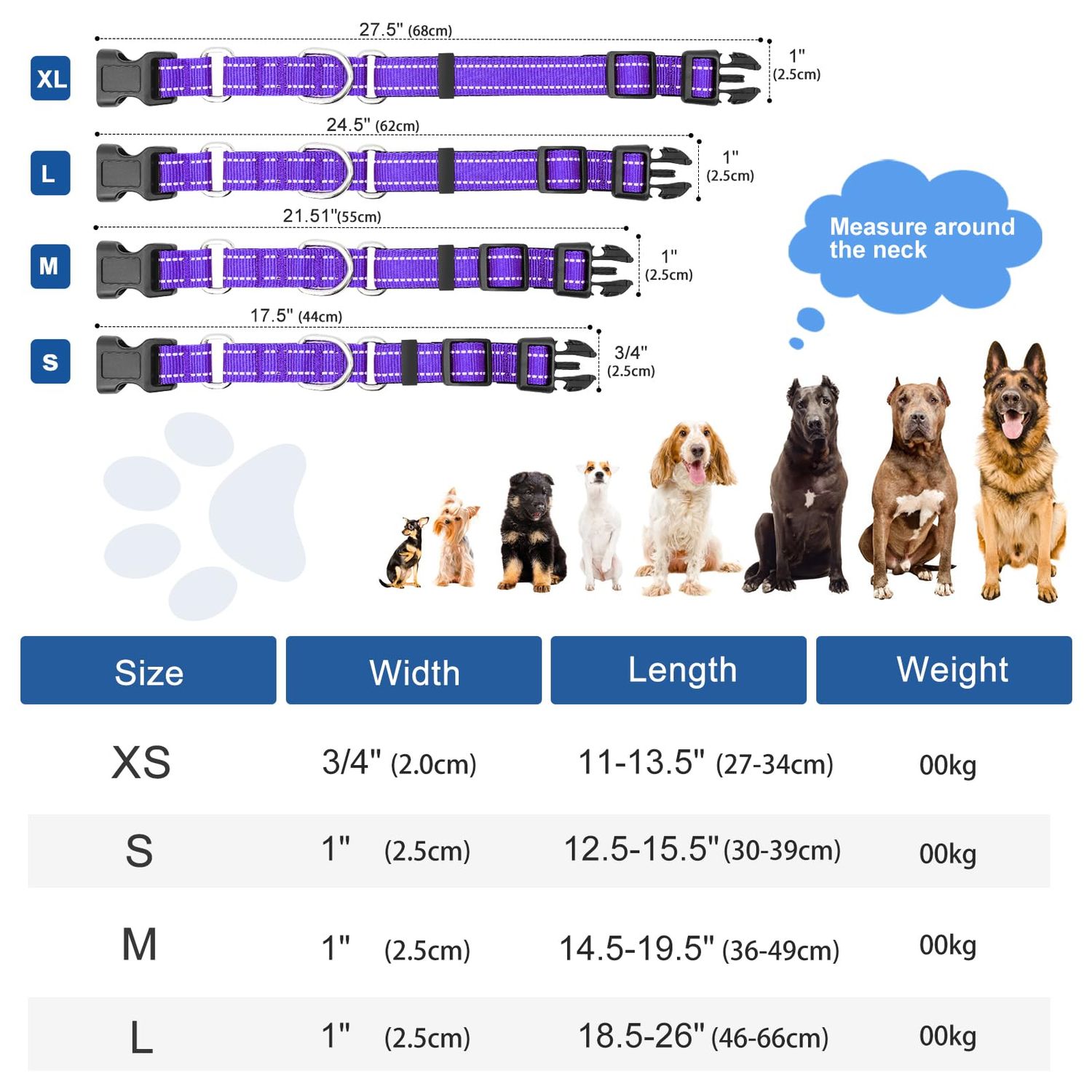 Reflective Martingale Dog Collars. Dog Collar with Quick Release Buckle. Adjustable Soft Padded Breathable Nylon Pet Collar Suitable for Puppies for Small Medium Large Dogs.