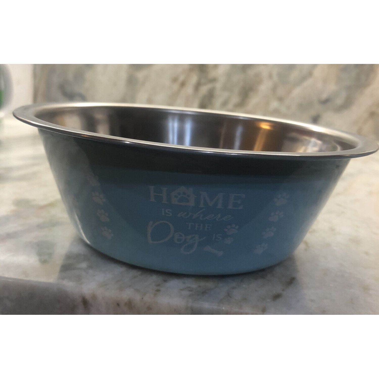 Stainless Steel Blue Animal Print Pet Bowl -Holds 26.37floz./780ml