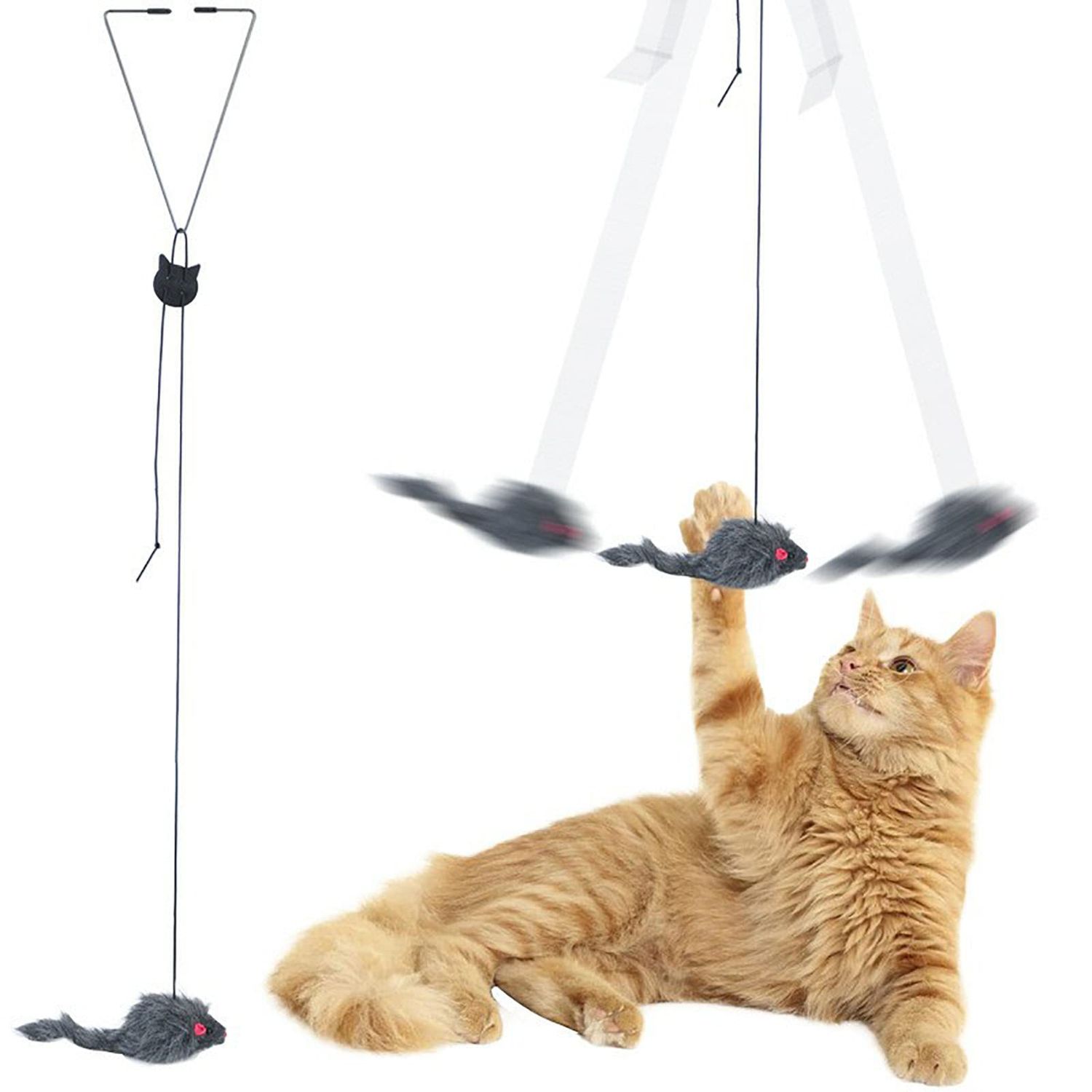 YUGYUJ Cat Toy Rope Mouse Play Supplies, Hanging Retractable Cat Catching Mouse Toy, Funny Door Hanging Bouncing Mouse Retractable Plush Mice Cat Interactive Toy (Black)