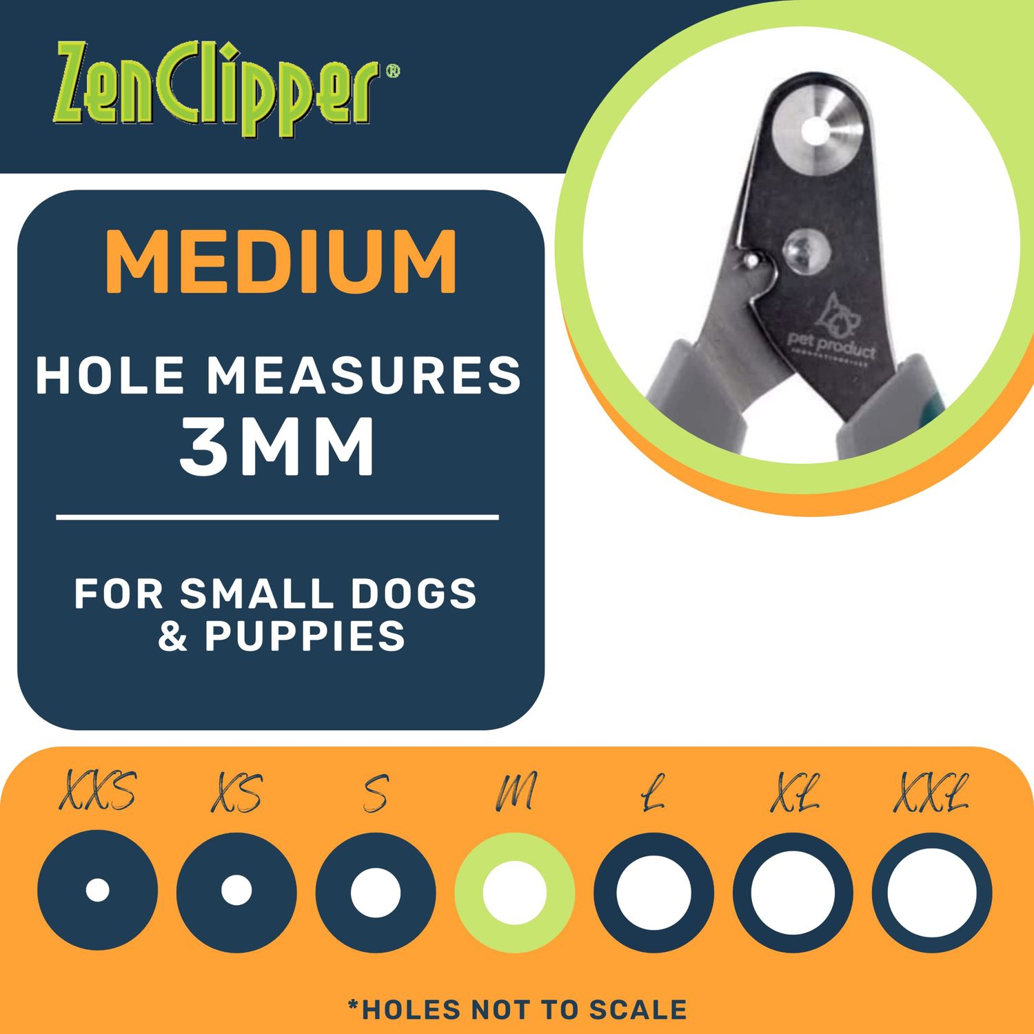 Zen Clipper Pet Nail Clipper for Dogs – Dog Nail Trimmer for Safer Grooming Care - Clean, Quiet, and Easy-to-Use Stainless Steel Claw Trimmer - (3mm Hole)