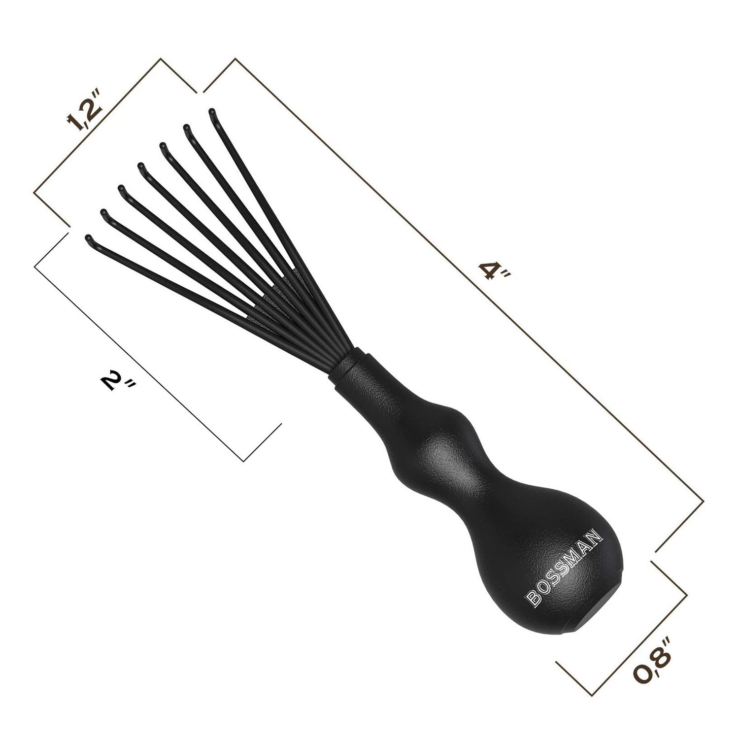 Bossman THE CLAW Round Hair Brush Cleaner Tool 3 Inch - Cleans Boar Bristle, Wave or Plastic Brushes and Combs - Black Hairbrush Cleaning Rake - Cat Brush & Dog Brush Cleaner