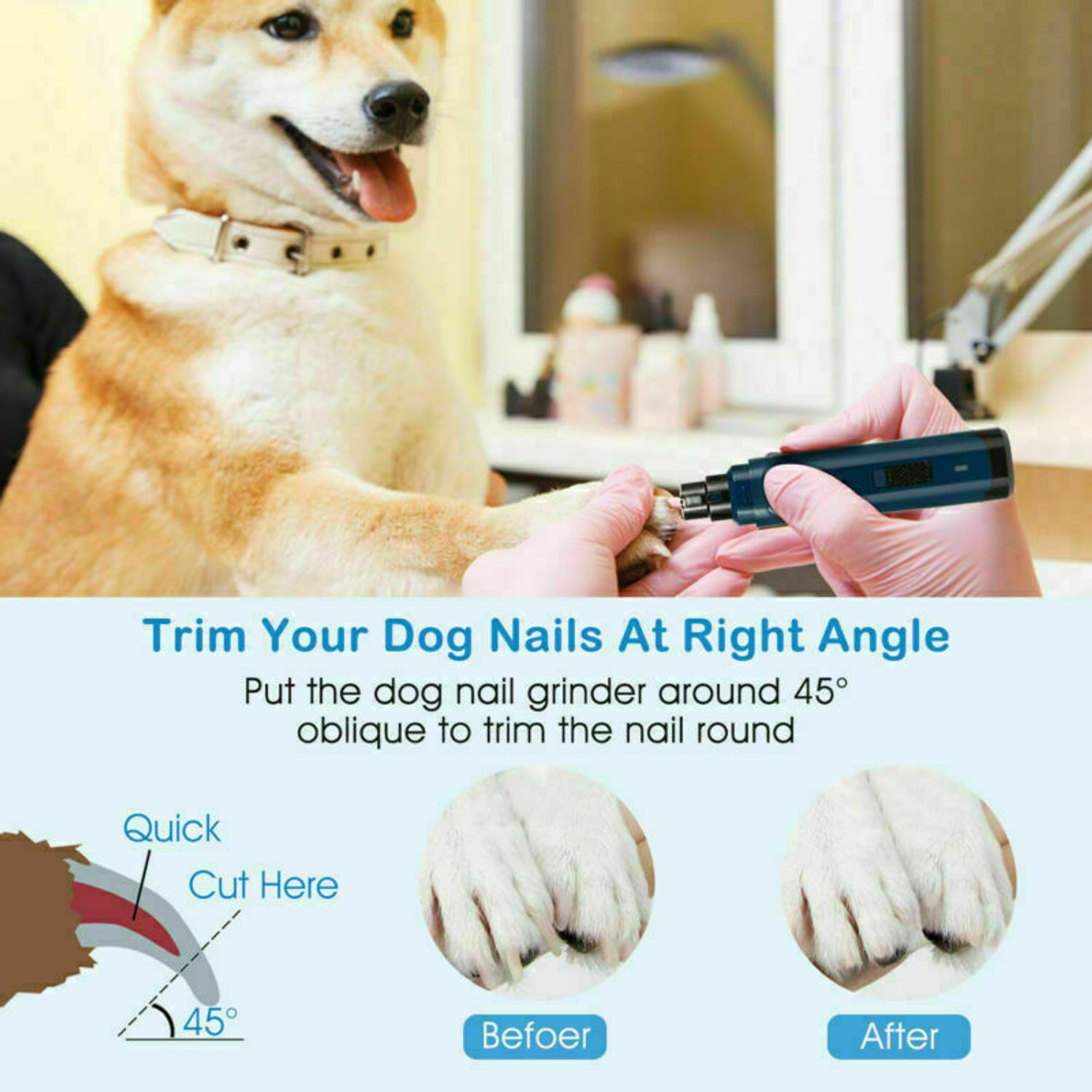 Dog Nail Grinder Upgraded 2 Speeds Quiet Electric Rechargeable Pet Nail Trimmer