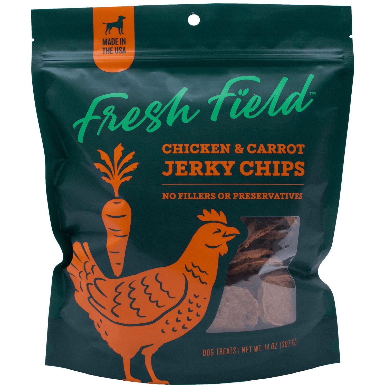 Fresh Field Chicken & Carrot Jerky Chips, 14 oz – All-Natural Dog Treats, USA Made, Supports Digestive & Immune Health