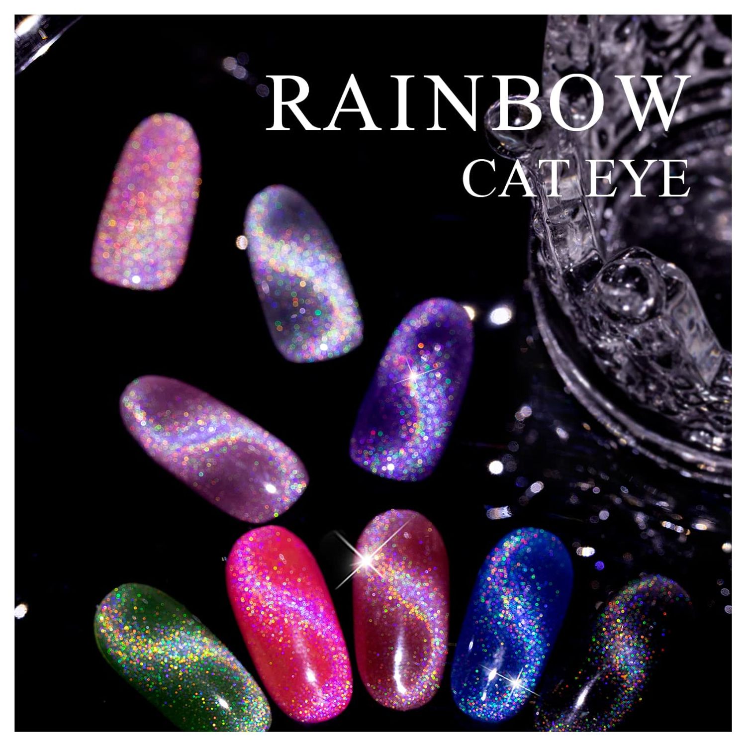 RARJSM Cat Eye Gel Nail Polish, Galaxy Chameleon Magnetic Gel Polish Black Holographic Glitter Gel Soak Off UV LED DIY Manicure Art for Salon Designs and Home DIY 7.5ML/0.26fl oz