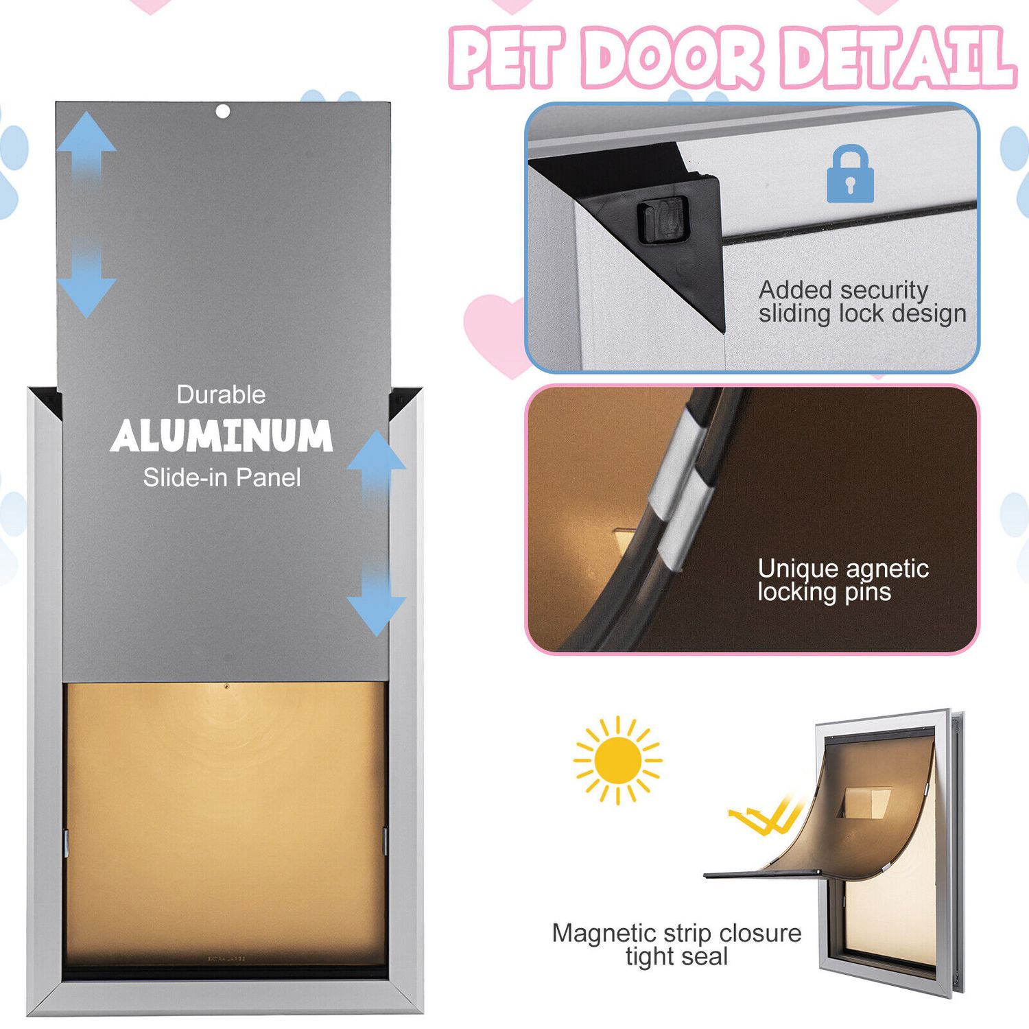 18"x28" Aluminum Large Pet Dog Door Flap Magnetic Locking Screen Wall Gate Frame