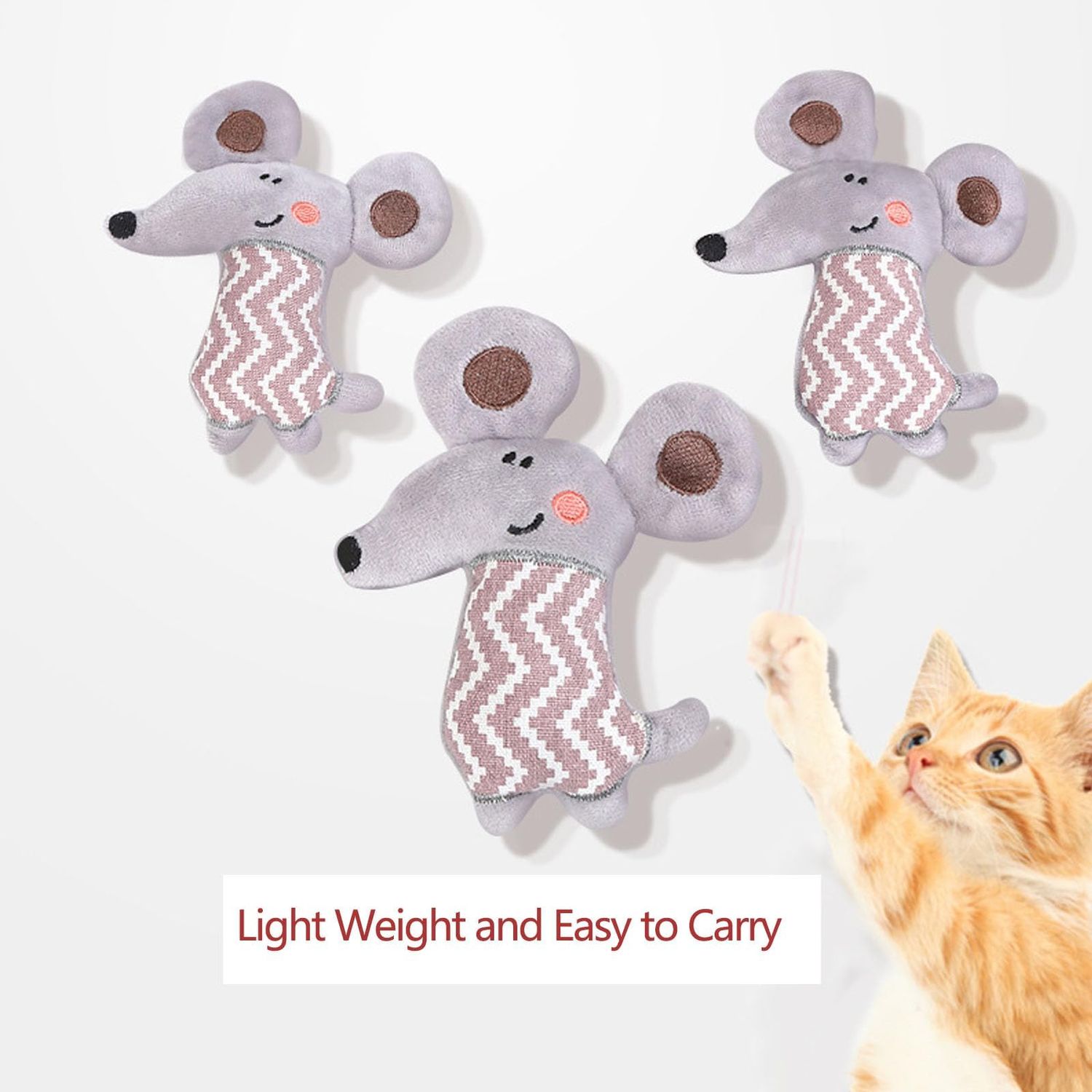 Pubialo 3pcs Cat Mouse Toys for Indoor Cats, Soft and Durable Mouse Cat Toys, Interactive Cat Kicker Toys for Indoor Cats, Promotes Kitten Exercise, (Mouse)