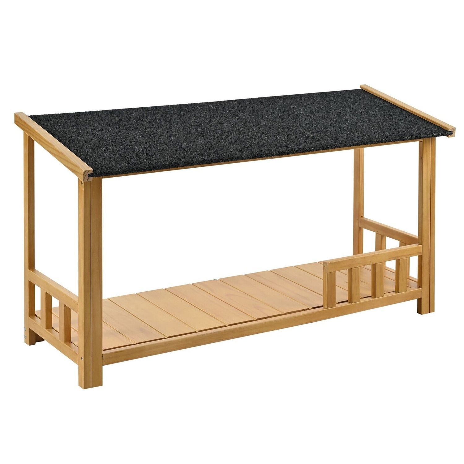 Outdoor Wooden Raised Dog House Pet Kennel w/ Porch, Medium, 40 lbs