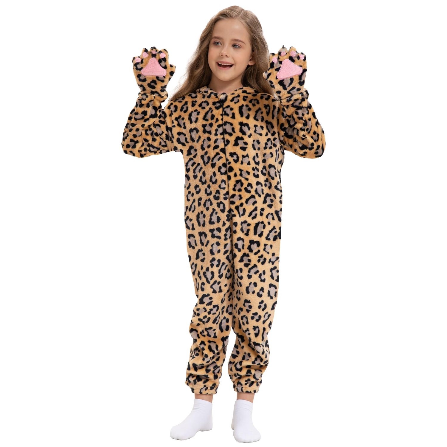 Cat Costume For Kids Cat Noir Costume Girls Onesie Black Cat Costume Child Halloween Cosplay Outfits (Cheetah, Small)