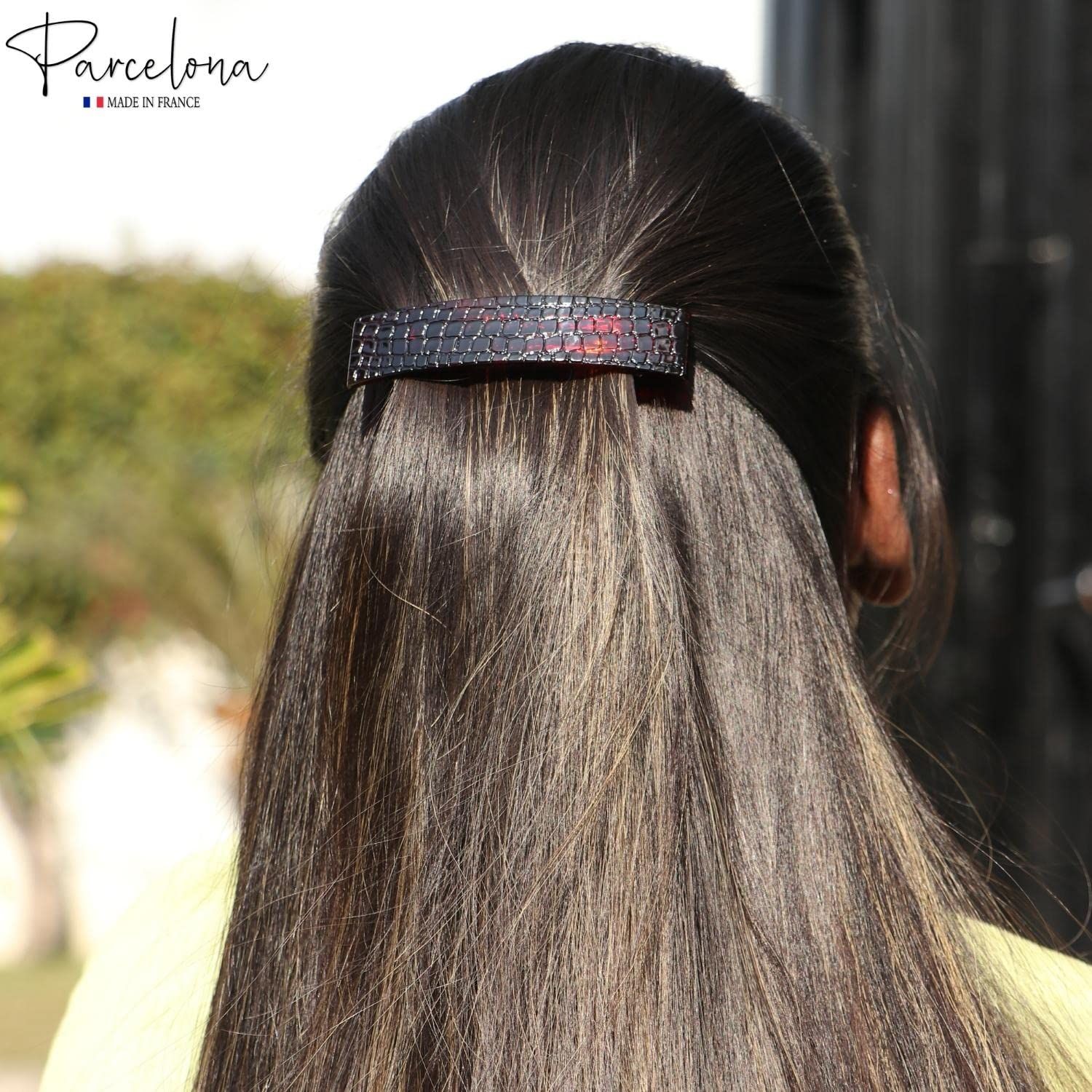 Parcelona French Croco Tortoise Shell Brown Strong Grip Celluloid Automatic Hair Clip Hair Barrette (Tortoise Shell)