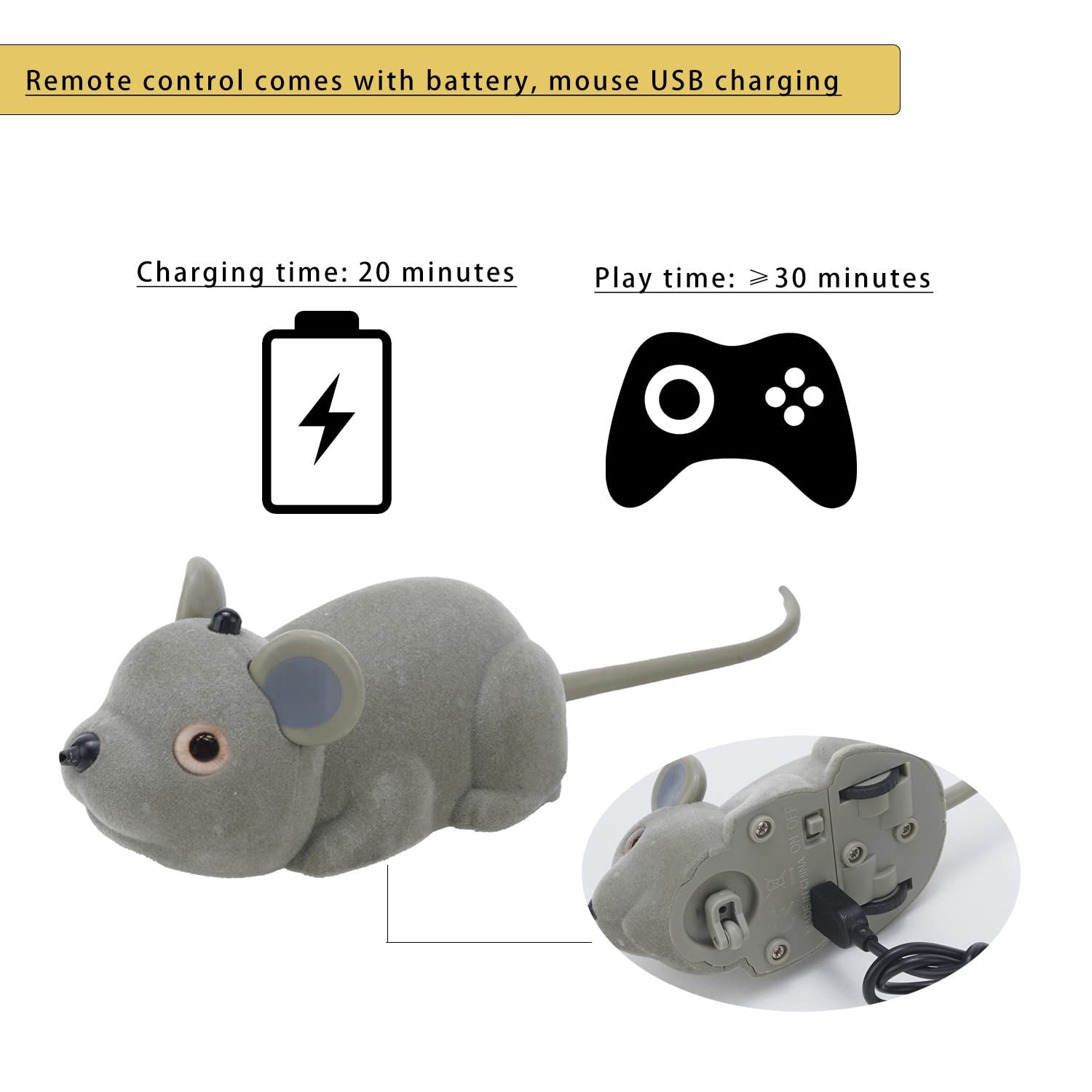 AMCHSURI Interactive Mice Toys for Indoor Cats Remote Control or Smart Sensing Two Mode with Automatically Sense Obstacles and Escape Moving Electric Tricky Mouse Cat Toys, Gray